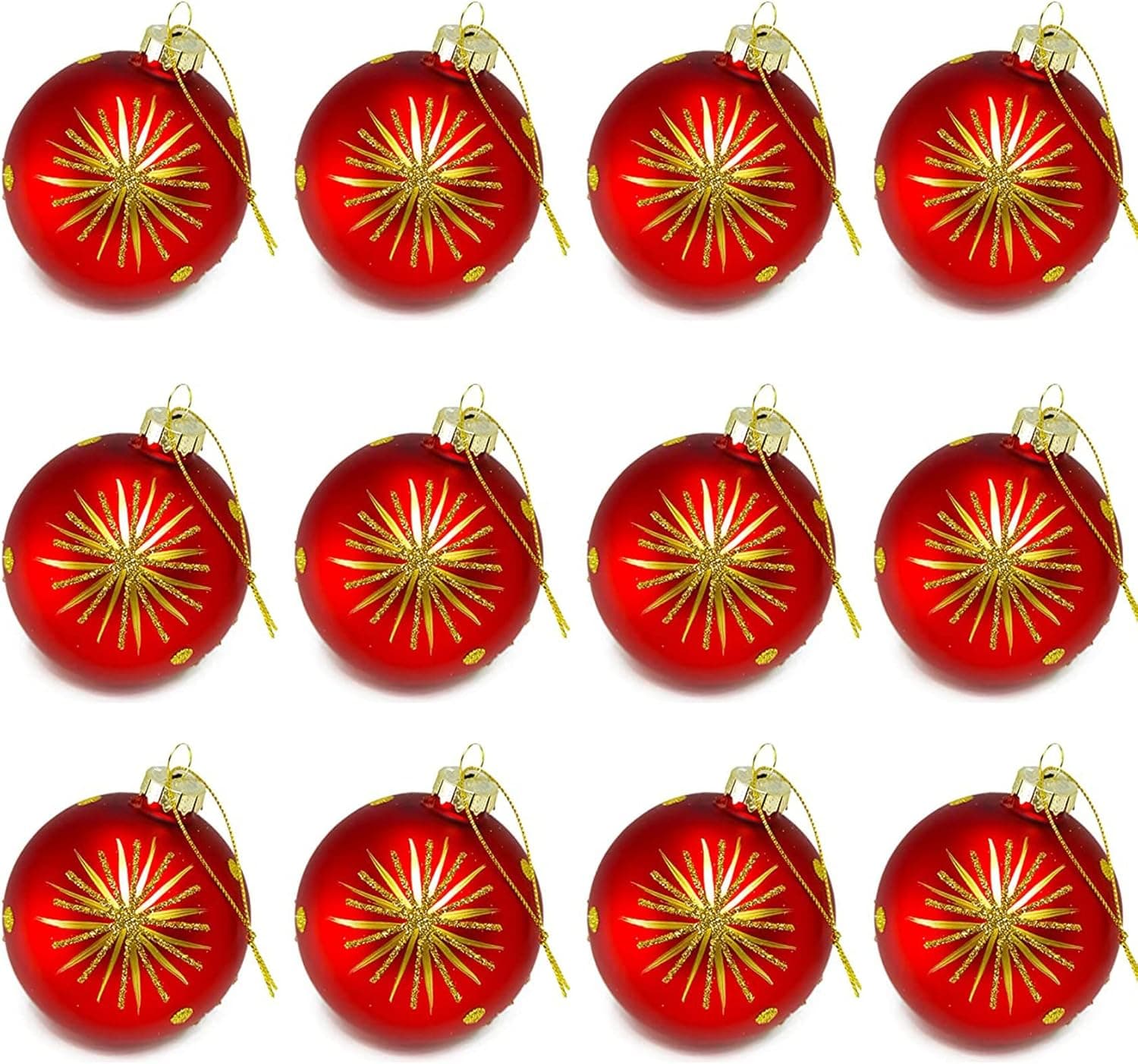 Large 3.15" inch, Set of 12 Red Christmas Ball Ornaments, Big Red Glitter Glass Ornaments for Christmas Holiday Decorations