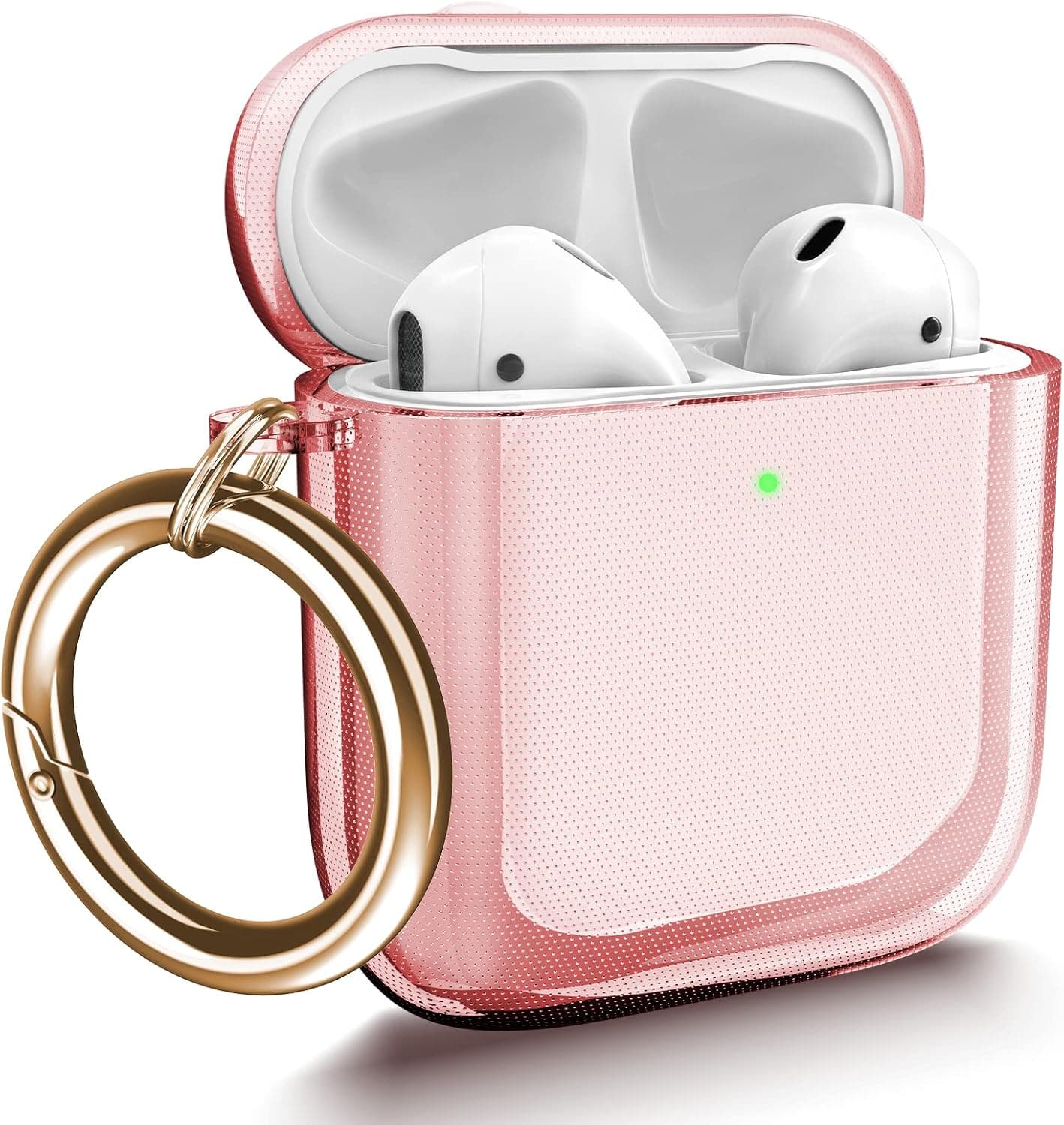Foweroty Airpods Case Cover, Clear Soft TPU Protective Cover Compatible with Apple AirPods 1/2 Wireless Charging Case with Keychain (Clear Pink)