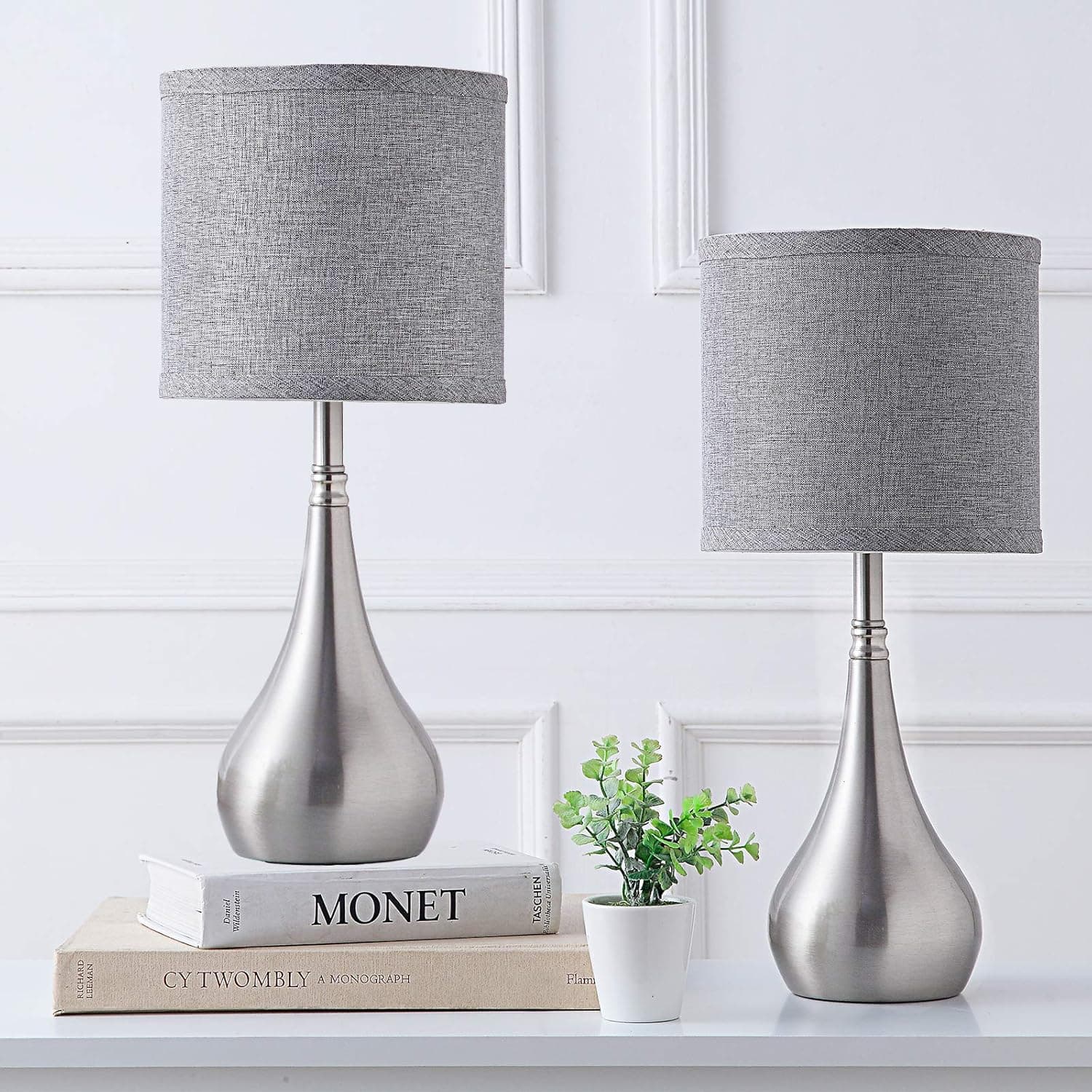 Yincimar Bedside Table Lamps,Table Lamp Set of 2 Modern Nightstand Lamps Simple Desk Lamps for Bedroom Living Room (Metal Base+Grey Fabric Shade)
