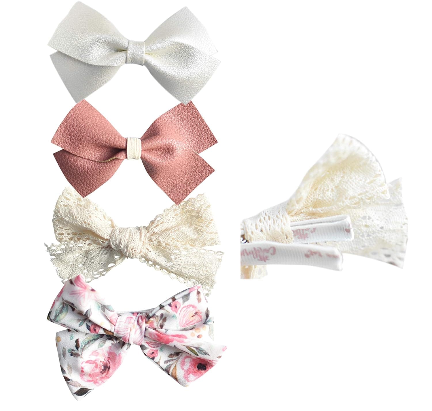 California Tot Girl's Mixed Bow Clips Fully Lined Strong Grip Non Slip for Fine Hair (Emma Set of 4)
