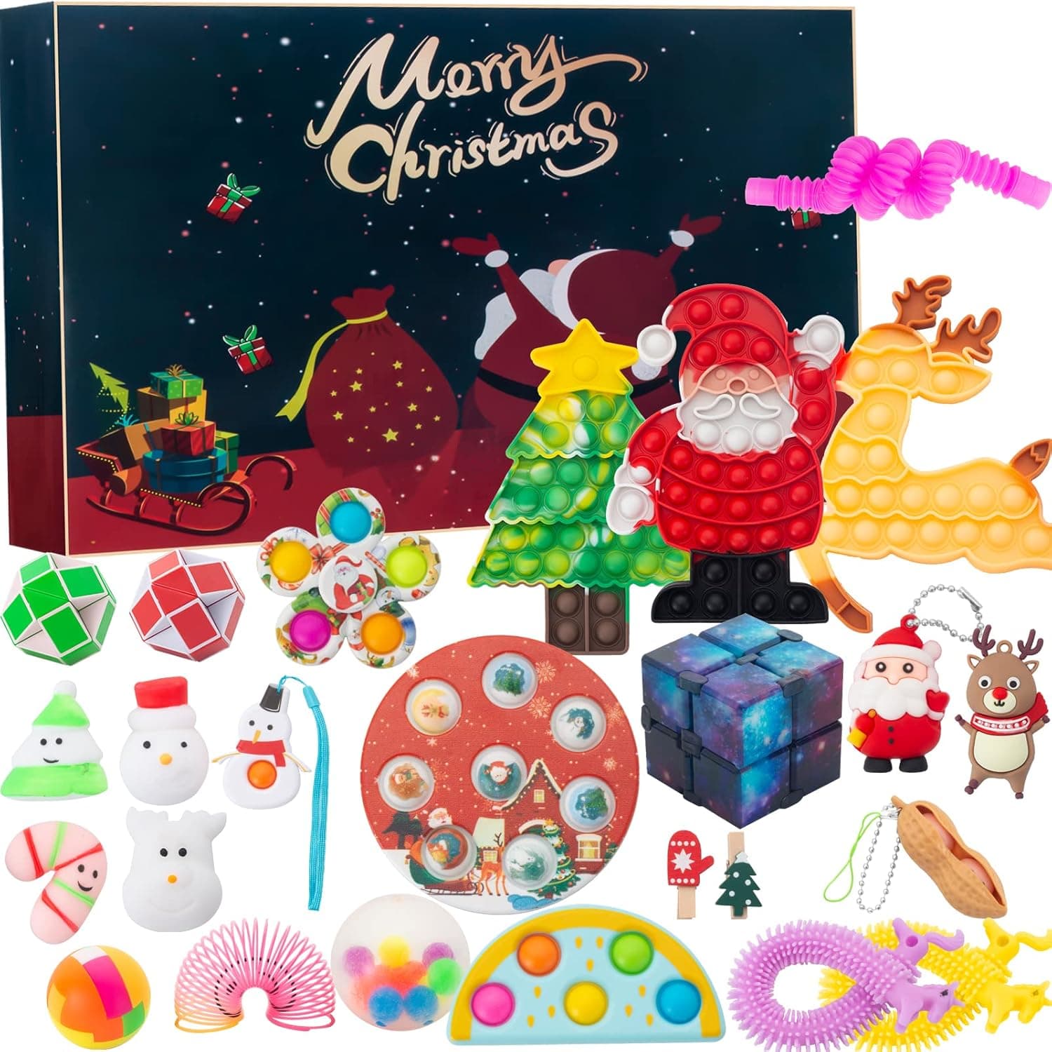 Advent Calendar 2022-24 Days Christmas Countdown Gifts for Kids, Fidget Toys with 24 Relief Stress Toys to Open Each Day, Sensory Toys for Toddlers Kids Teens Age 4 5 6 7 8 9 10 11 12 Year Old