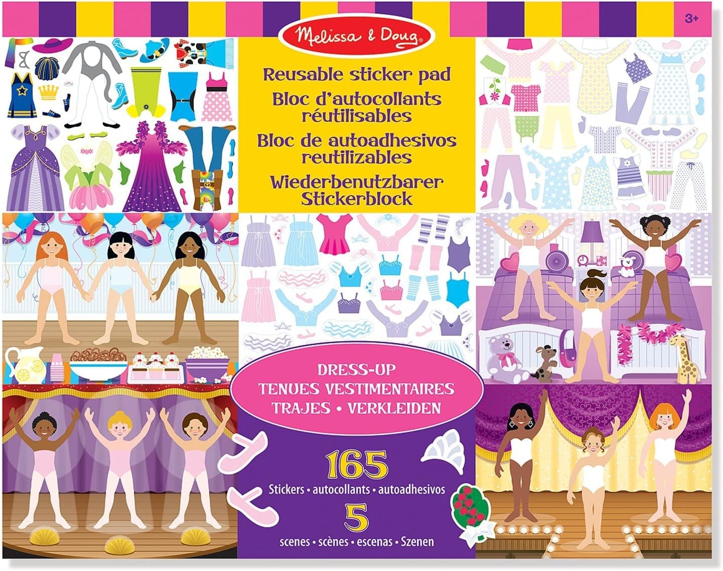Melissa & Doug Reusable Sticker Pad: Dress-Up - 165+ Reusable Stickers - Removable Stickers, Kids Fashion Activities, Restickable Sticker Book For Kids Ages 3+