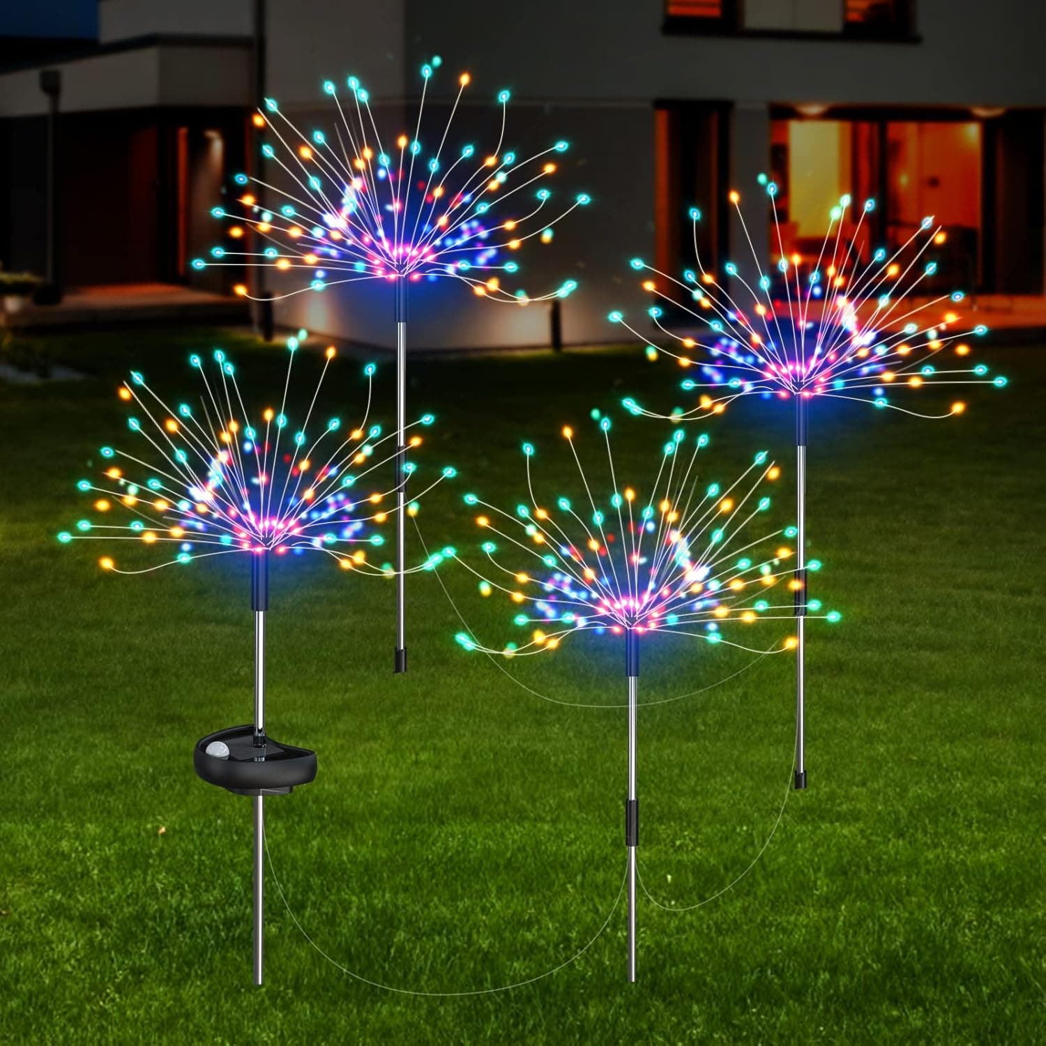 FOOING 4 Packs Outdoor Solar Firework Lights,120 LED Solar Garden Lights 8 Modes Copper Wire Lamp Waterproof Decorative Stake Landscape Light for Outdoor Wedding, Partys, Garden Footpath (Colorful)
