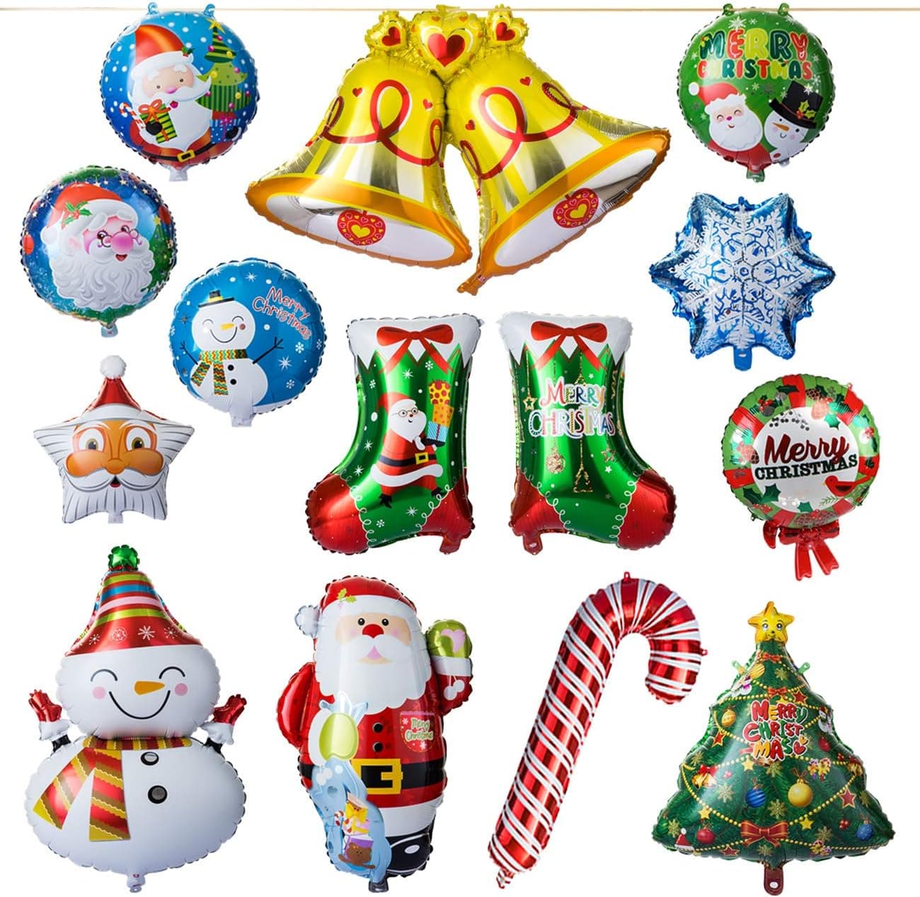 Kesoto 14 PCS Christams Foil Mylar Helium Aluminum Film Balloons Santa Clause Xmas Trees snowman Balloon Party Supplies Decoration