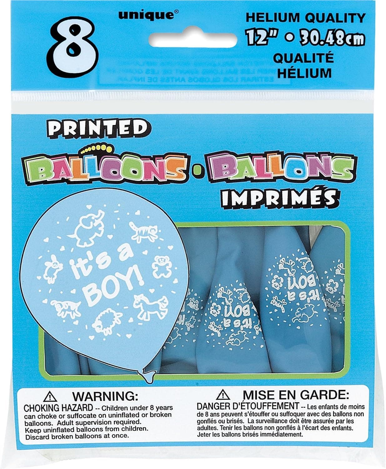 12" Latex Blue It's a Boy Baby Shower Balloons, 8ct