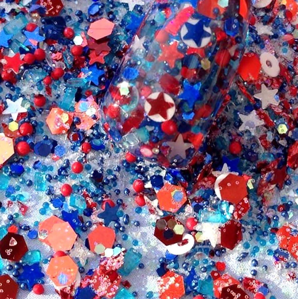 Custom & Fancy Approx 0.5 Teaspoon of Small Nail Art Glitter Confetti Made of Premium Mylar w/ Patriotic 4th of July USA Stars & Dot Shapes Chunky Shimmer Dust Design [Red, White & Blue Color]