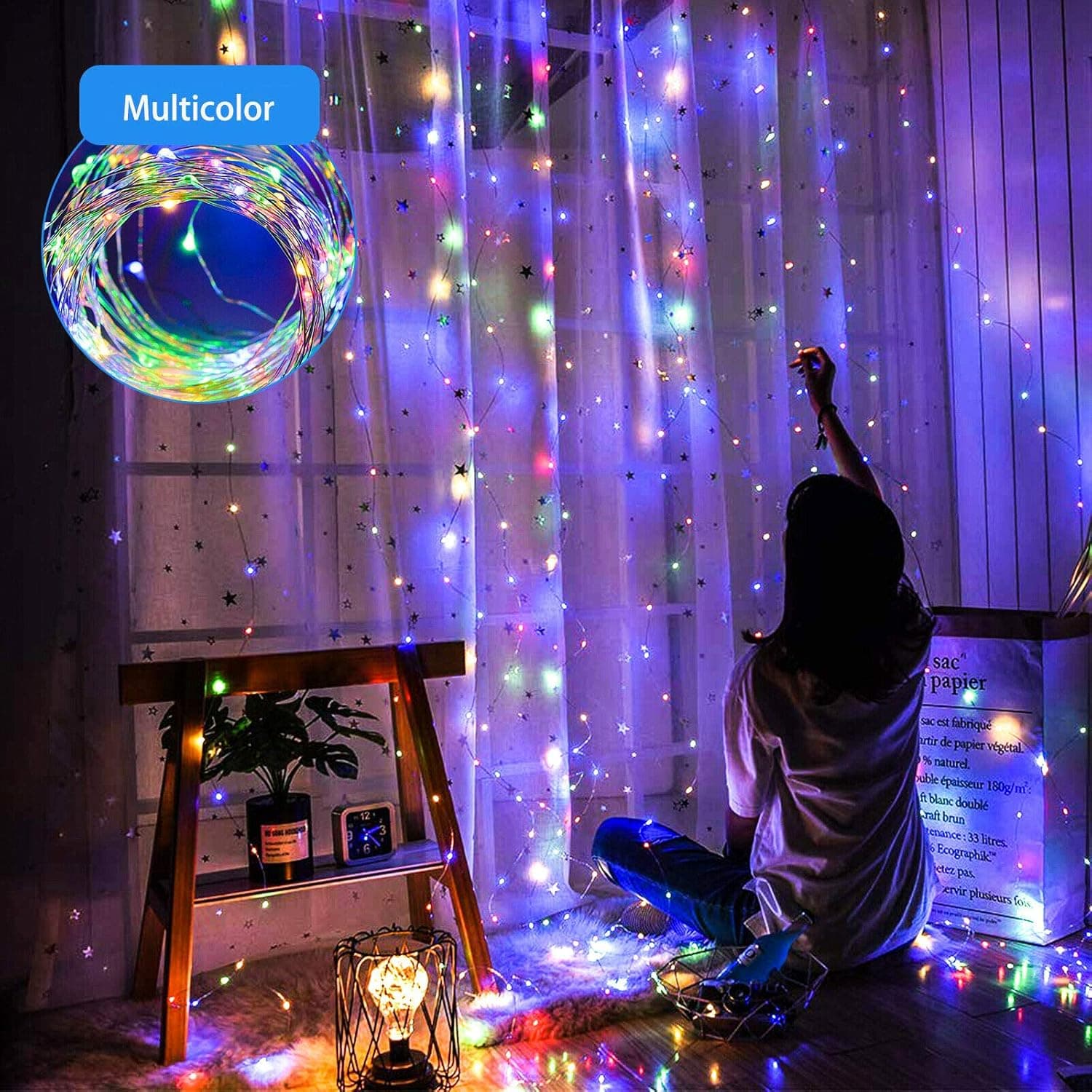 TDA Curtain String Light, 300 LED USB Powered Window Curtain String Light Outdoor Indoor Decorative for Christmas, Holiday, Party, Wedding, Garden, Patio Decoration (Multi-Color)