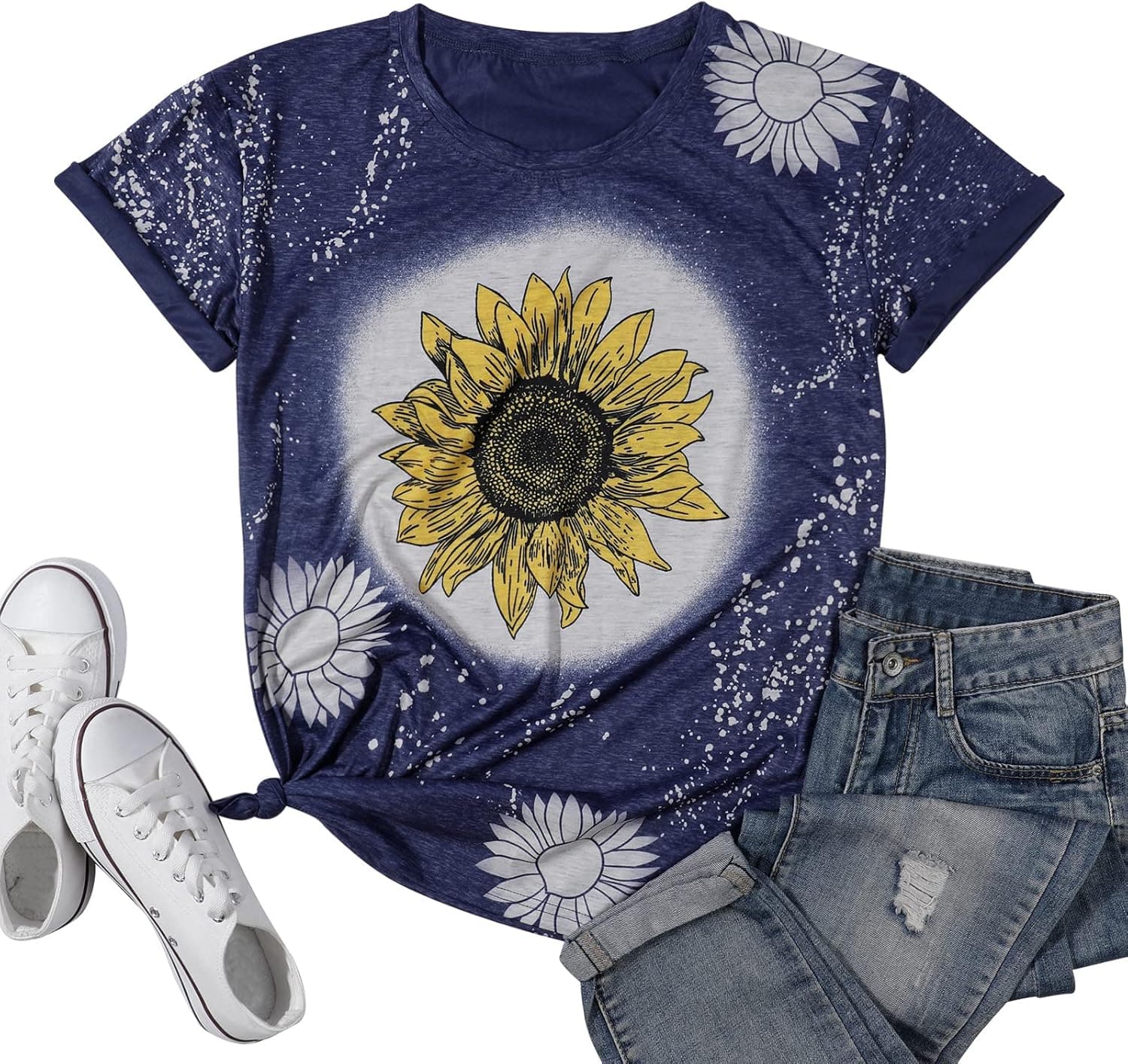 LUKYCILD Sunflower Shirts for Women Womens Graphic Tees Short Sleeve Summer Casual Tops