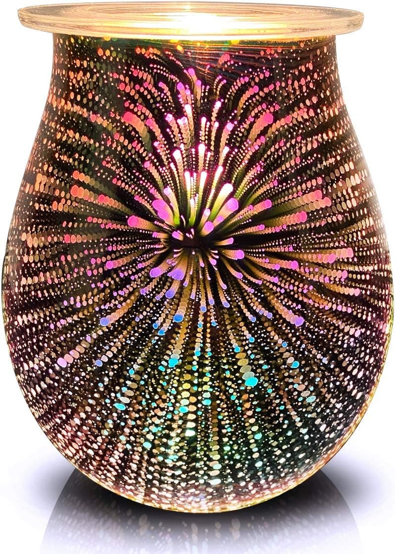 foromans Handcrafted Glass Scented Oil Burner Wax Melts Warmer 3D Firework Design Fragrance Candle Warmer for Décor