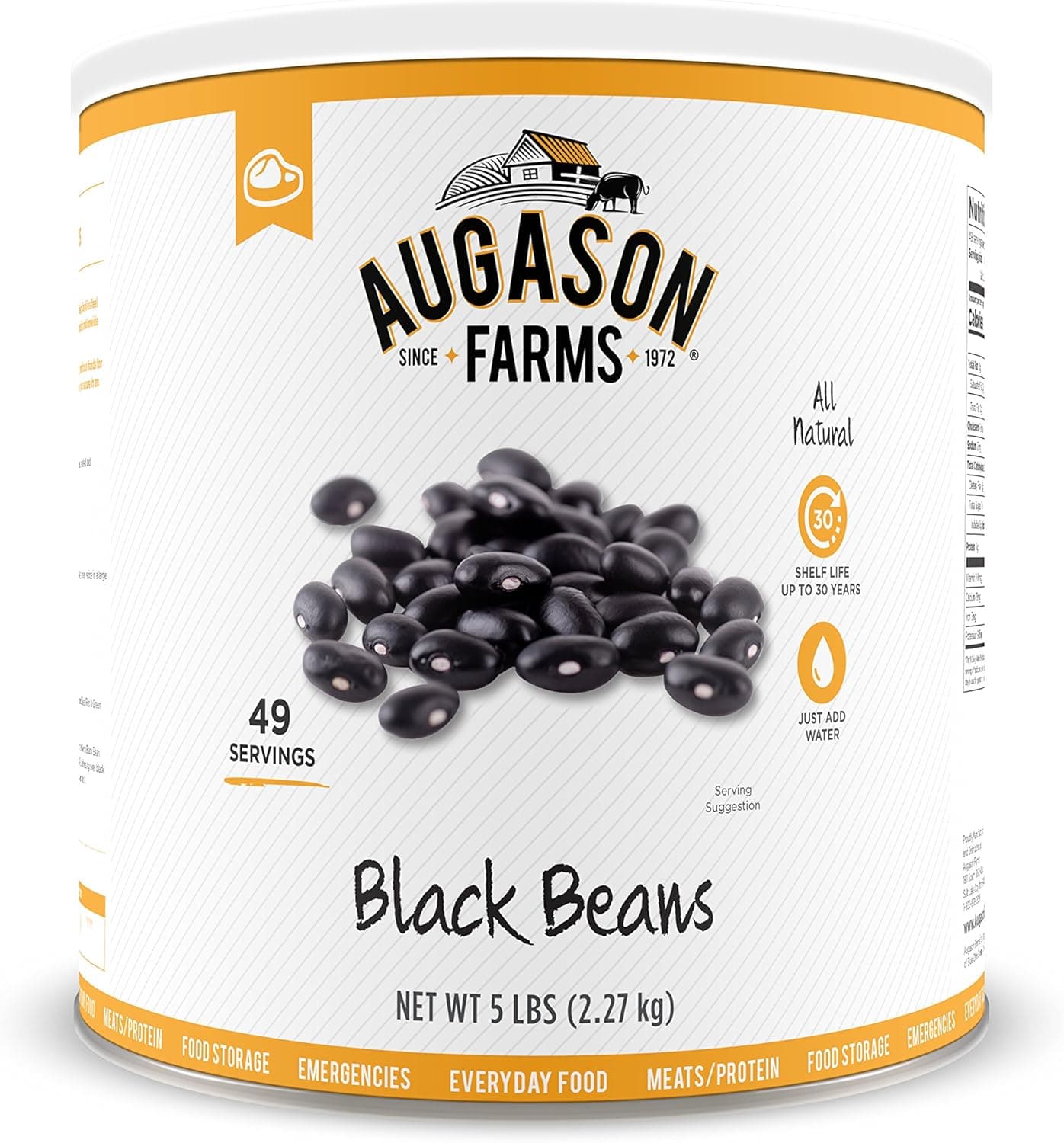 Augason Farms Black Beans 5 lbs No. 10 Can