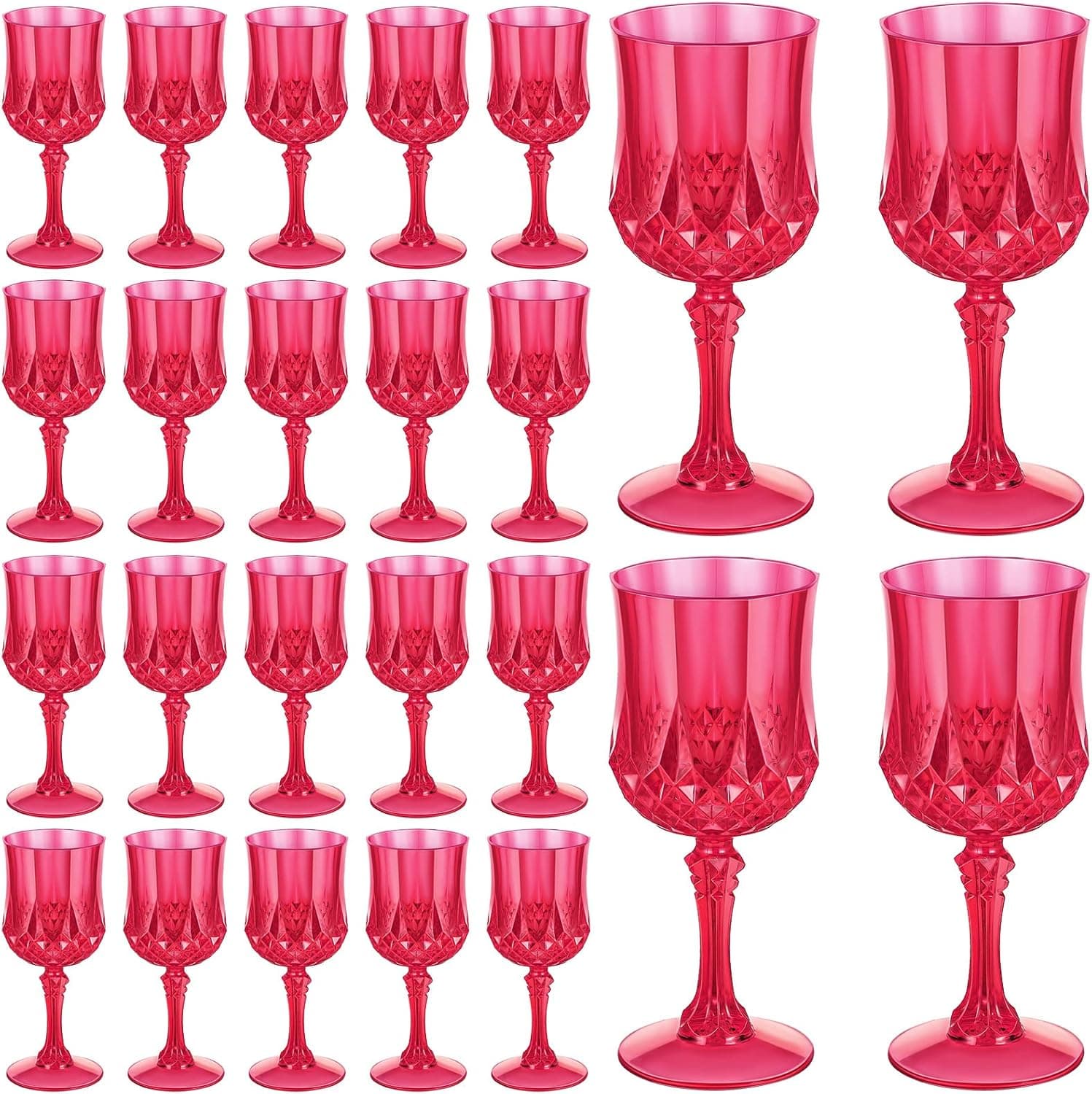Tessco 24 Pcs Pink Plastic Wine Glasses Hot Pink Wine Glasses Plastic Goblet Valentine's Day Wedding Wine Glasses Reusable for Indoor Outdoor Use