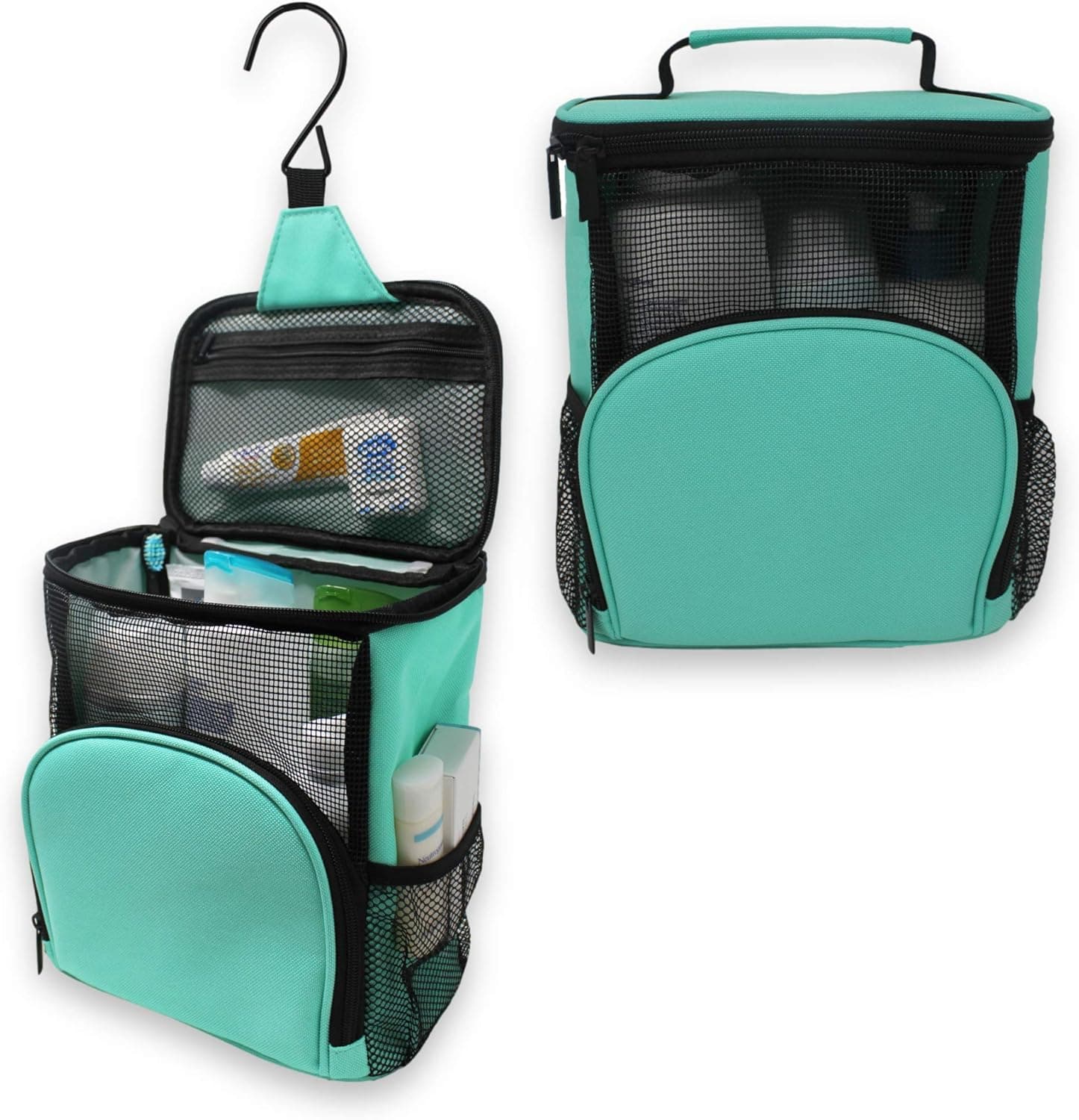 TERRA HOME Shower Caddy Portable - Travel Shower Caddy - Shower Bag - Large Capacity, Quick Dry and Water Resistant with Metal Hook - Shower Caddy Hanging for Gym and Travel (Aqua)
