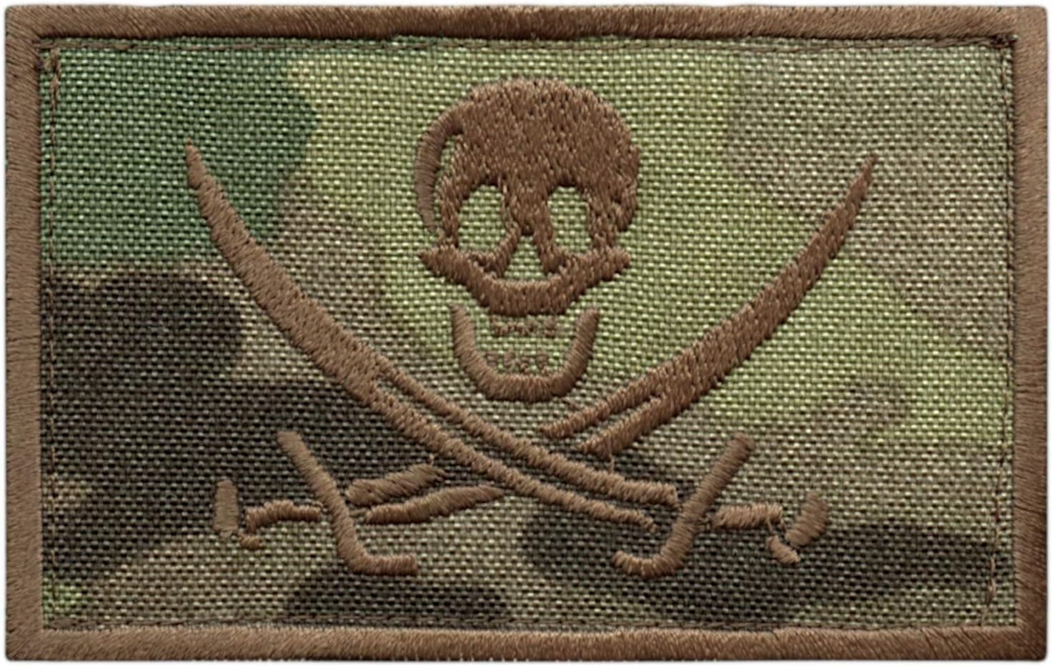 Multicam Calico Jack Skull Pirate Jolly Roger Morale Tactical ISAF Embroidery Touch Fastener Patch