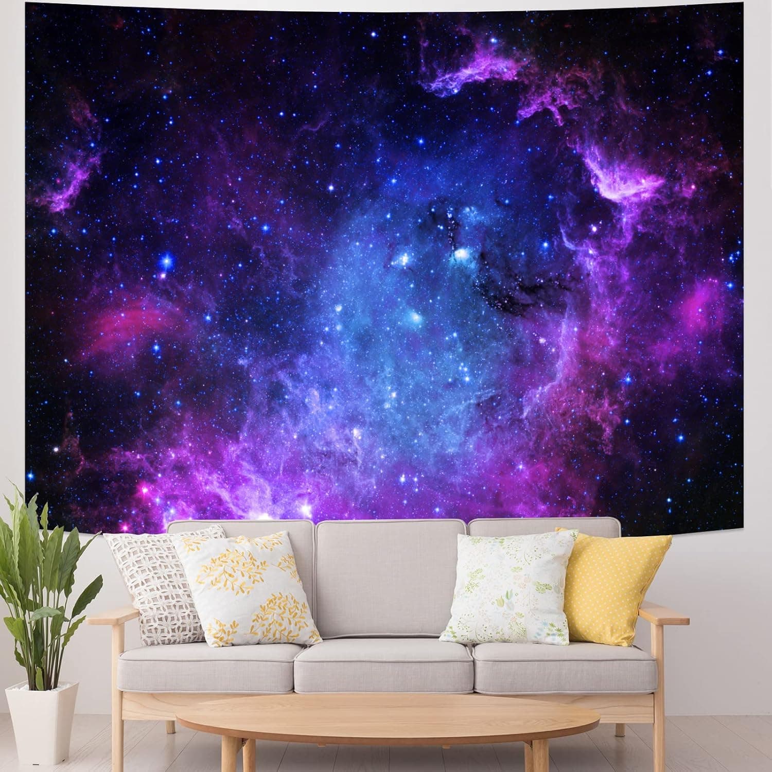 Galoker Blacklight Galaxy Tapestry UV Reactive Starry Sky Tapestry Universe Space Tapestry Mysterious Purple and Blue Nebula Stars Tapestry Wall Hanging for Home Decor(H59.1×W78.7 inches)