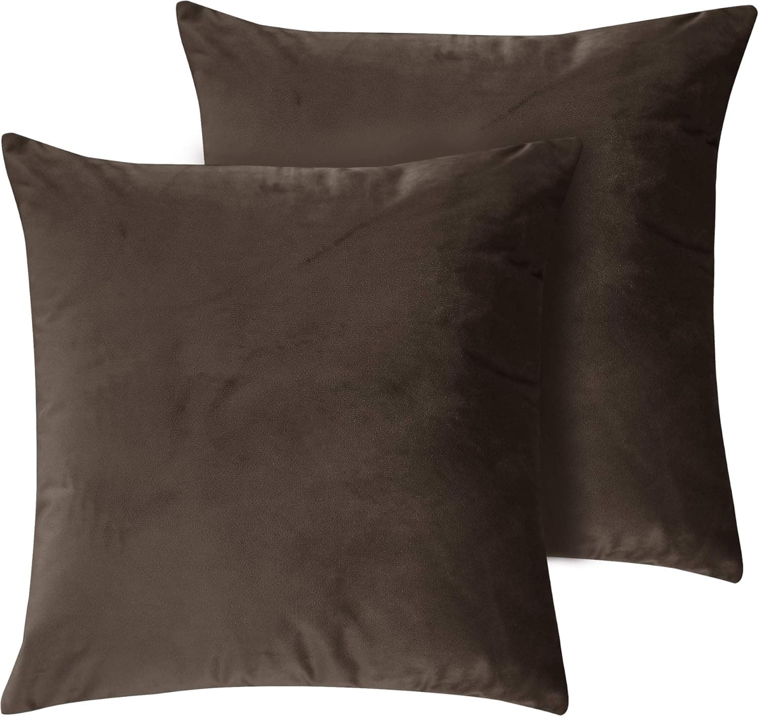 Deconovo Home Decorative Plush Velvet Super Soft Pillowcases Square Throw Pillow Covers for Sofa Pillows 20x20 Inch Set of 2 Chocolate