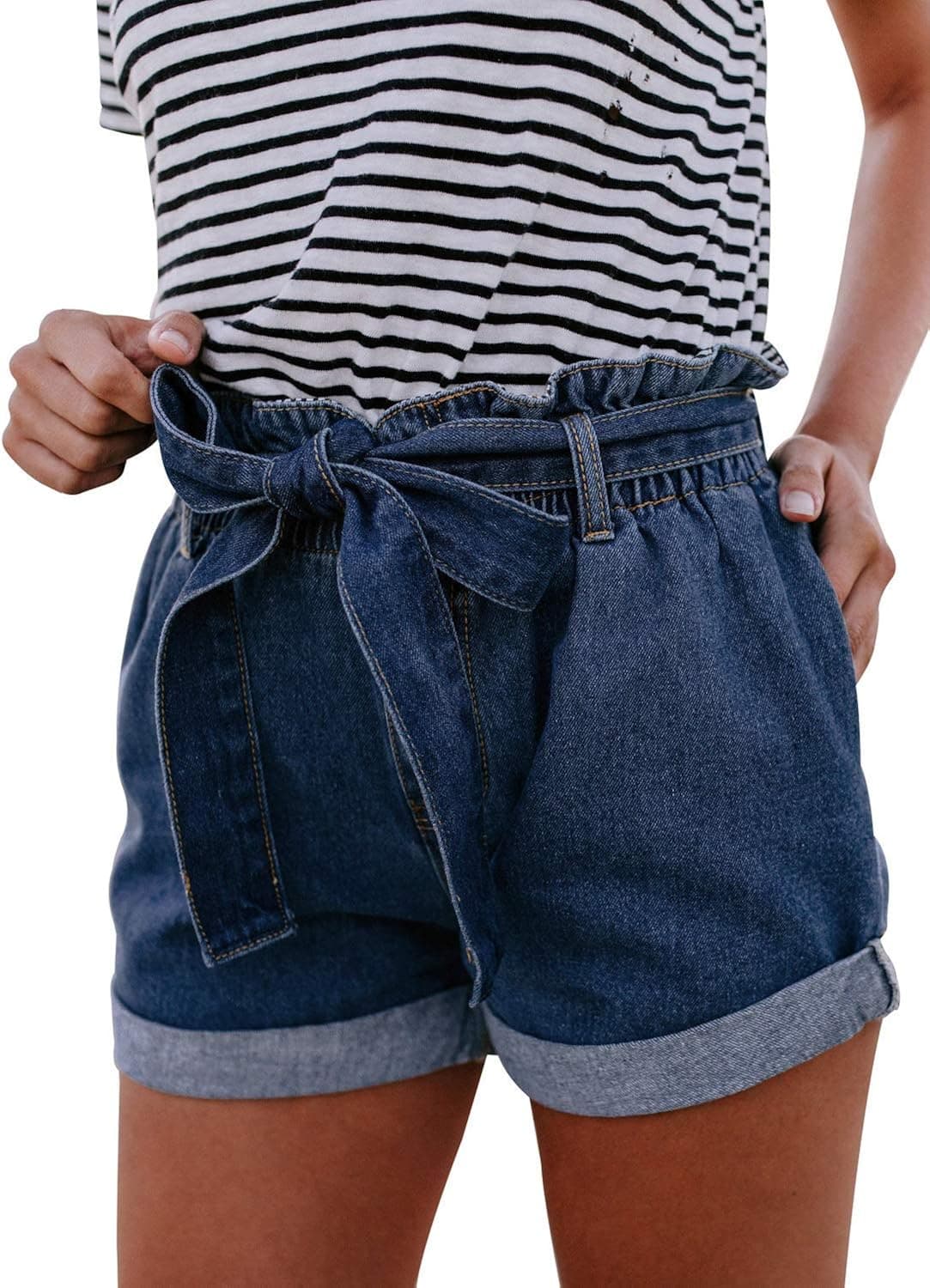 Sidefeel Womens Ripped Raw Hem Denim Shorts Distressed Stretchy Jean Shorts