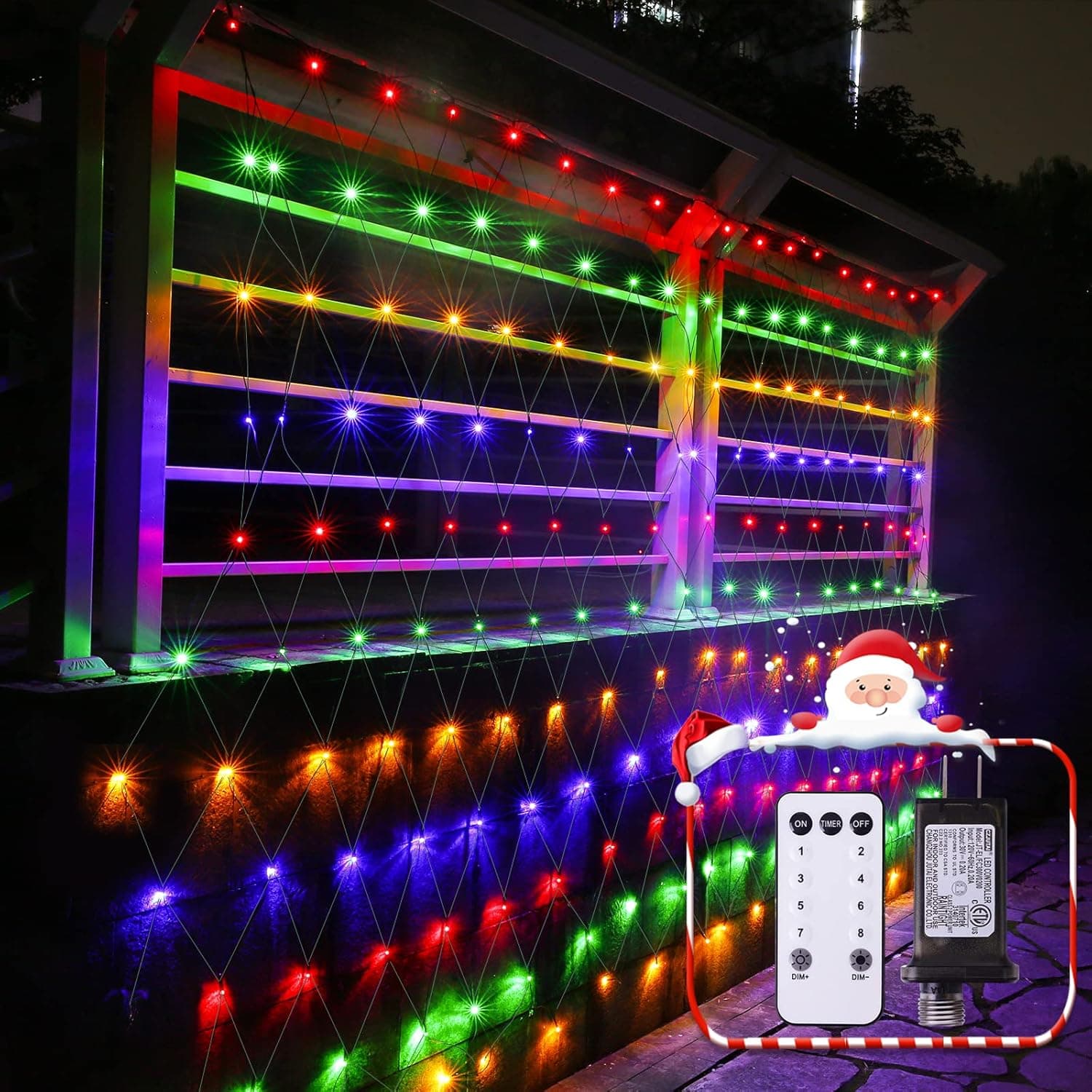 Christmas Net Lights 198 LED 9.8ft x 6.6ft Outdoor Mesh String Lights Waterproof 8 Modes Remote Control Xmas Decorations for Bushes Tree Garden Wedding (Green Wire, Multicolor)