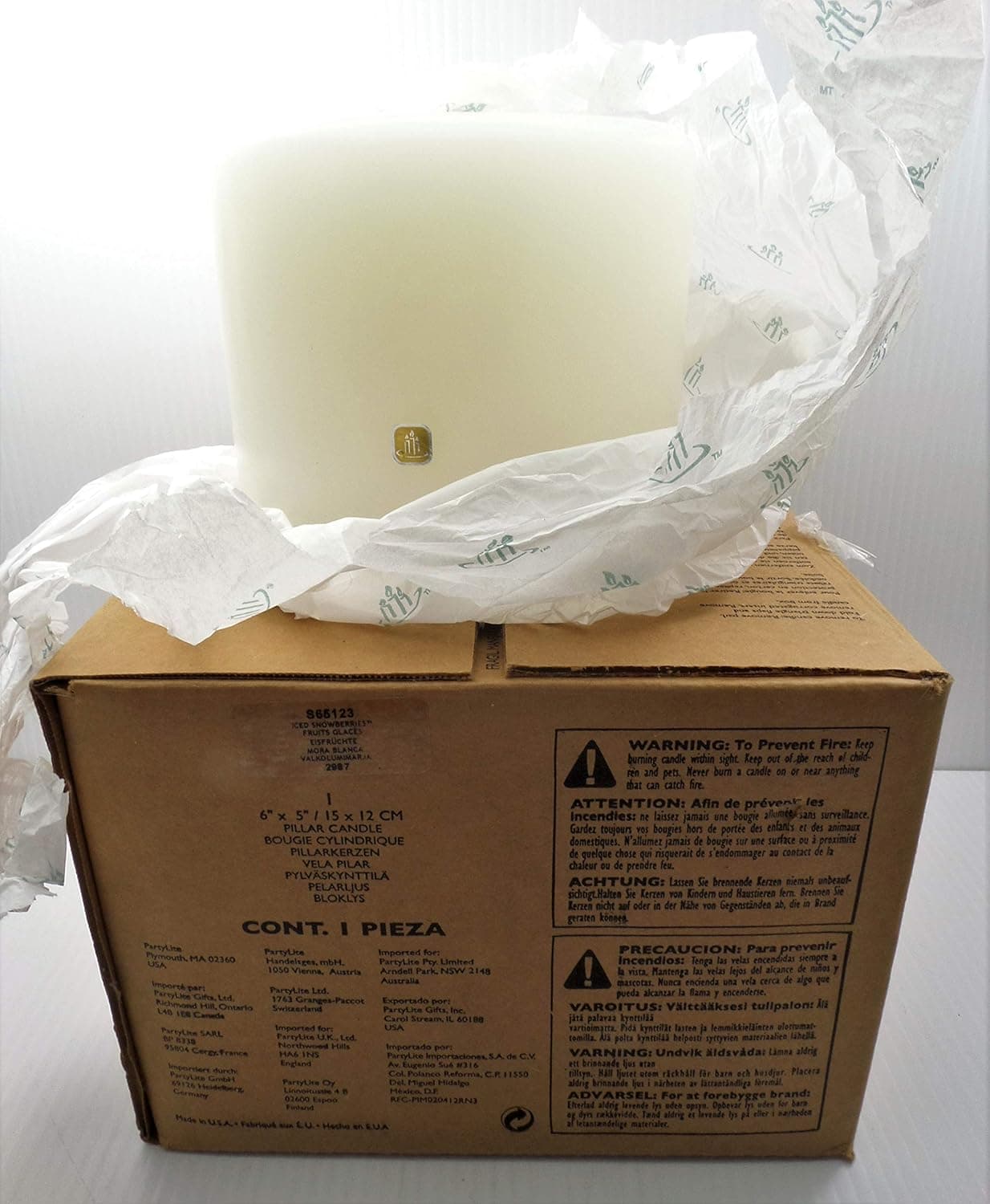 PartyLite ONE ICED SNOWBERRIES 6x5 3-Wick Pillar