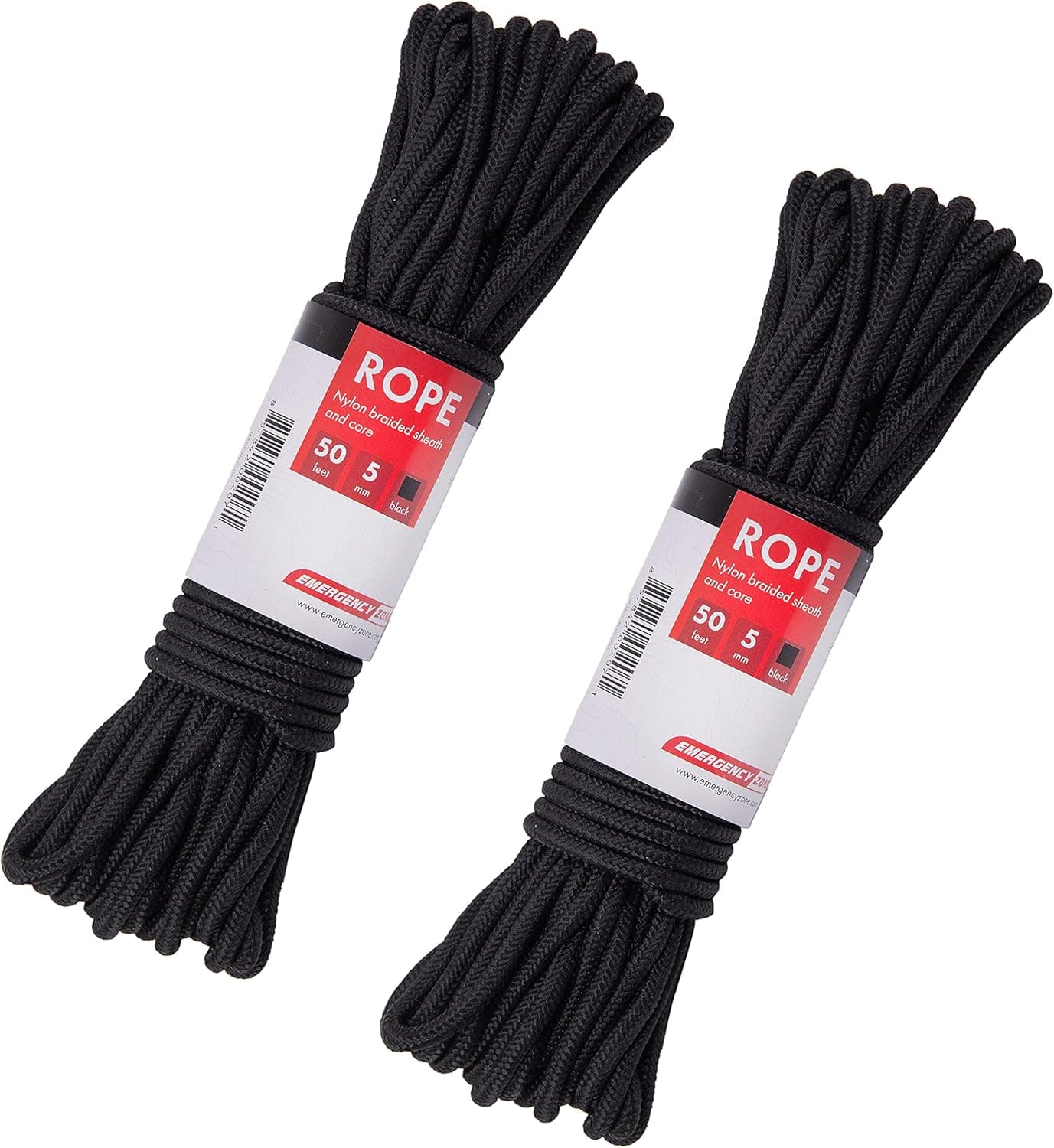 Emergency Zone 5mm Nylon Braided, 50 Foot, Multi-Purpose Camping Rope Brand | Available in Green and Black. Available in Single, 2, 3, 4, 5, 100 Packs.