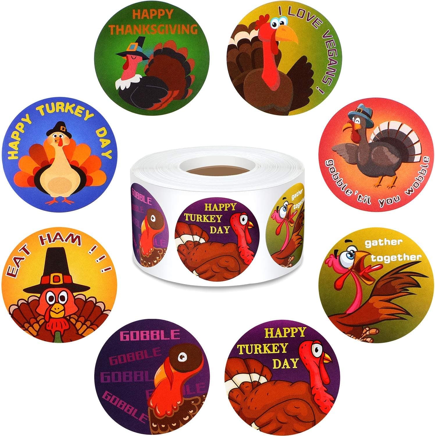 Outus 800 Pieces Thanksgiving Stickers Turkey Stickers Funny Round Thanksgiving Turkey Decals for Party Gift Card Decoration