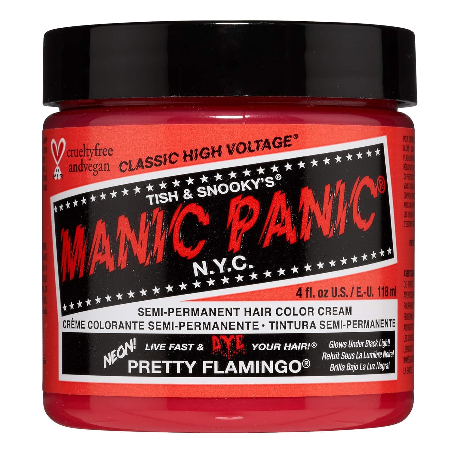 MANIC PANIC Pretty Flamingo Hair Dye - Classic High Voltage - Semi Permanent Hair Color - Warm Pink w/Orange Tint - Glows in Blacklight – Vegan, PPD & Ammonia Free - For Hair Coloring on Men & Women