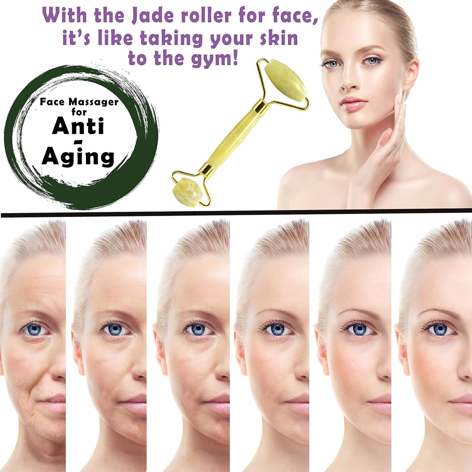 Jade Roller and Gua Sha Set – 2 in 1 Natural Facial Jade Roller and Gua Sha Facial Tool Massager for Anti-Aging, Wrinkles, Slimming, Scraping and Facial Therapy (Jade Roller for Face)