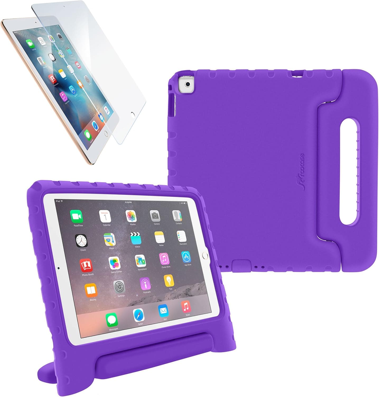 iPad Air 2 Case - roocase KidArmor Kid Proof EVA Series iPad Air 2 Drop Proof Kids Friendly Cover Case with Tempered Glass Screen Protector for Apple iPad Air 2, Purple (will NOT fit New iPad 2017)