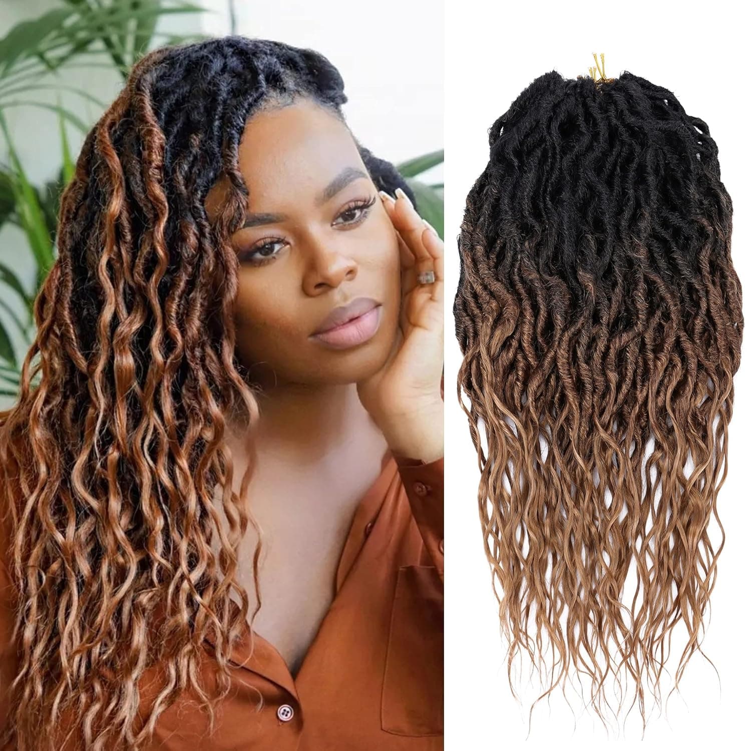 7 Packs Faux Locs Crochet Hair for Women, New Soft Locs Crochet Braid Pre Looped Goddess Locs Crochet Hair Boho Locs Crochet Braids with Curly Ends Synthetic Braiding Hair Extensions (16inch, OT1B/30#)