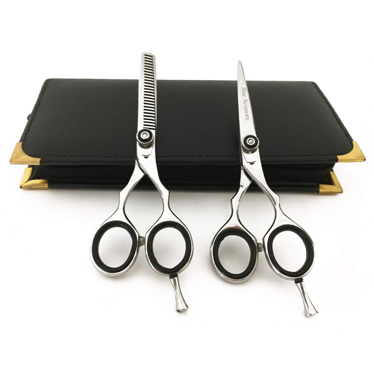 Professional Hair Cutting Scissors Set Hair Trimming Scissors Thinning Shears 5.0" Ultra Sharp Japanese Stainless Steel Scissors Barber Salon Hair Cutting Thinner Shears with Case