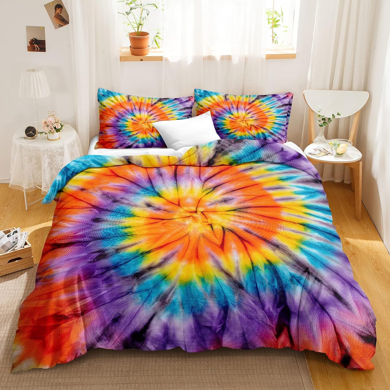 Tie Dye Bedding Set Boho Hippie Duvet Cover Set Colorful Imitation Tie Dyed Design Boys Girls Bedding Sets Twin 1 Duvet Cover 1 Pillowcase (Twin, Colorful 1)