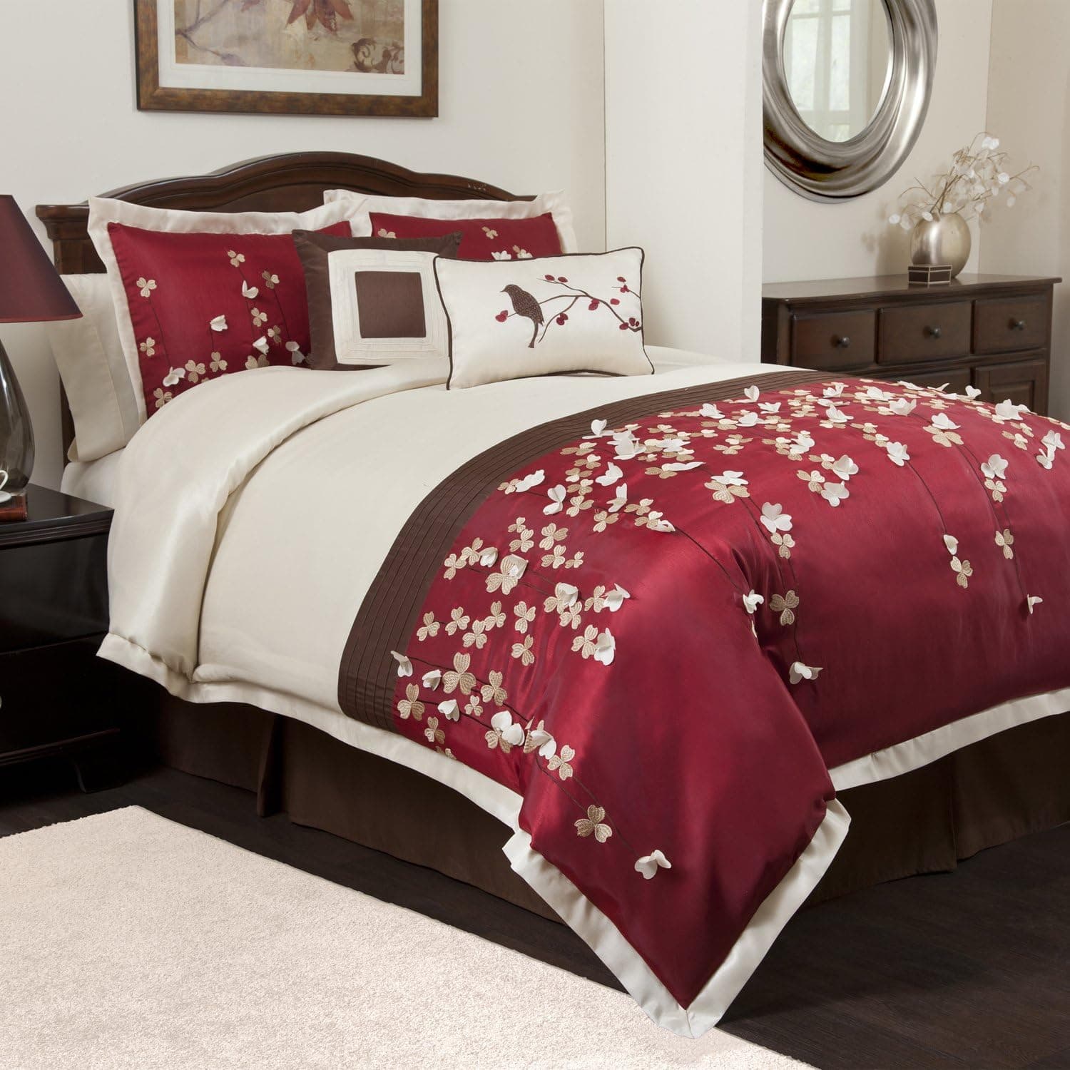 Lush Decor Flower Drops 6-Piece Comforter Set, California King, Red