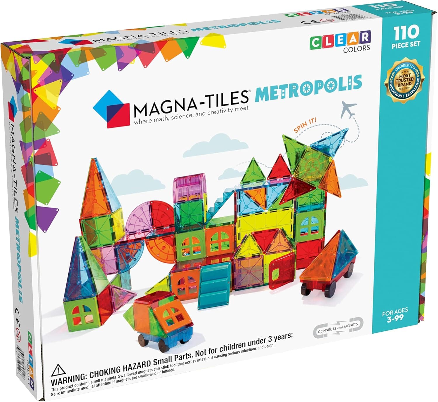 Magna-Tiles Metropolis Set, The Original Magnetic Building Tiles For Creative Open-Ended Play, Educational Toys For Children Ages 3 Years + (110 Pieces)2, Multi-color,17.5 x 3 x 14 inches