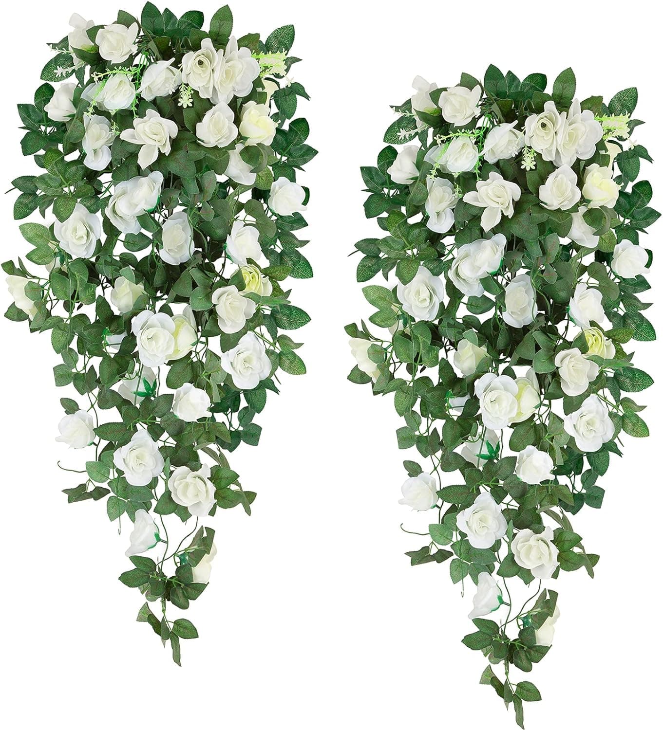 Helsens 2pcs Artificial Hanging Plants with Flowers Fake Ivy Plants Fake Hanging Plants Fake Leaves Greeny for Wedding Indoor Outdoor Decoration, White(H0020)