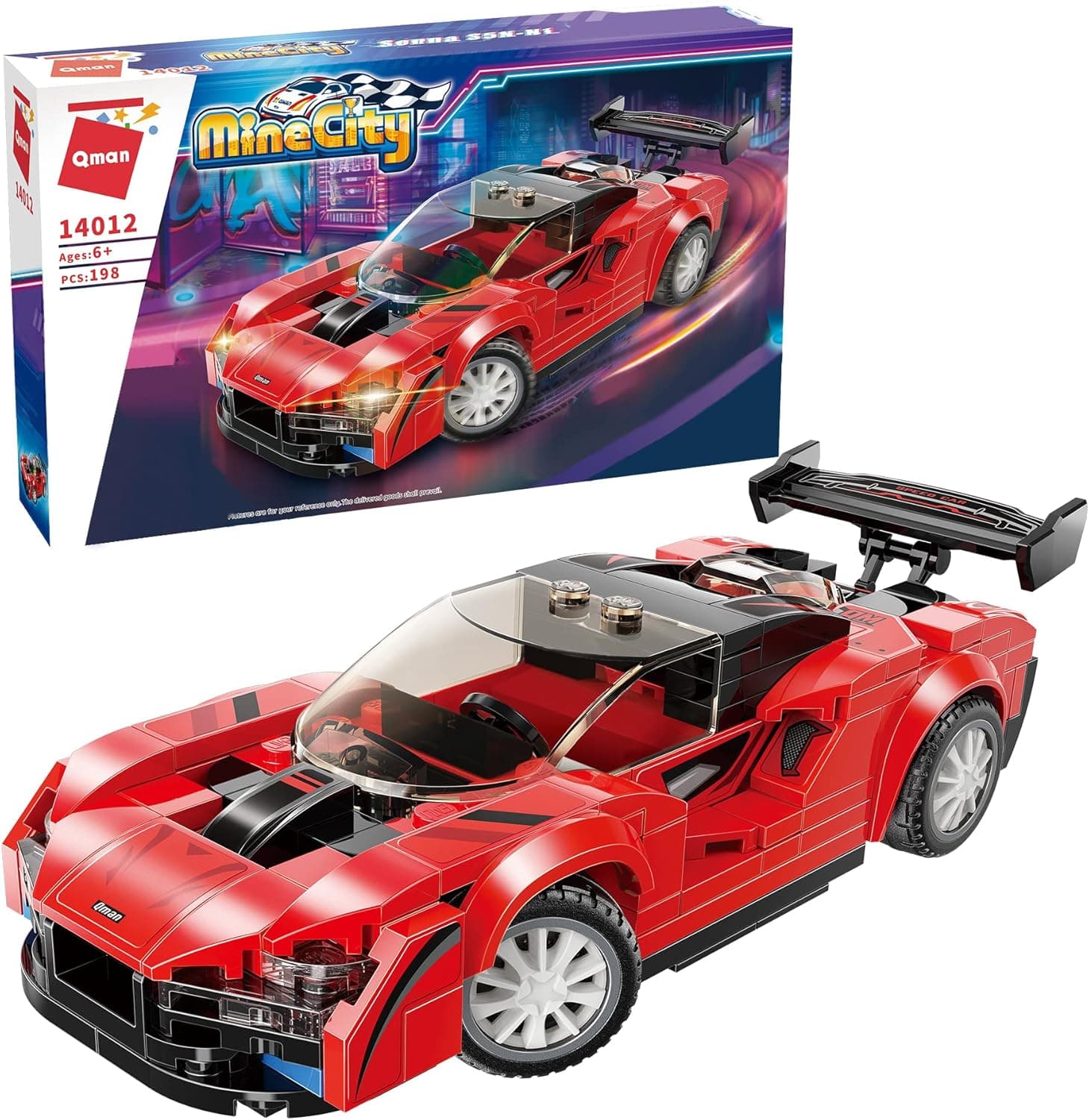 QMAN Building Blocks Racing Car Model Kits Collectible Sports Technic Car Construction Toy Vehicle for Adults Kids Boys Girls Age 6 and up 200+ Pieces S5N-N1(Red)