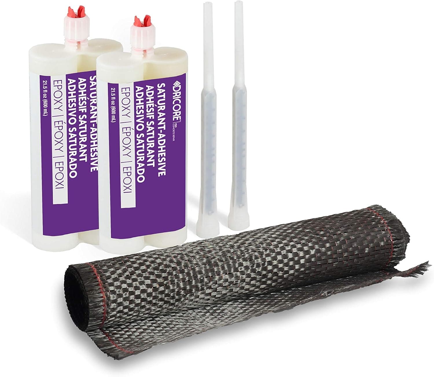 DRICORE PRO Concrete Repair Crack Repair Kit (Unidirectional, Horizontal) | Best All in One Set with Ten Foot Carbon Fiber for Repairing Cracking in Foundations, Walls, Basements, Cement Structures