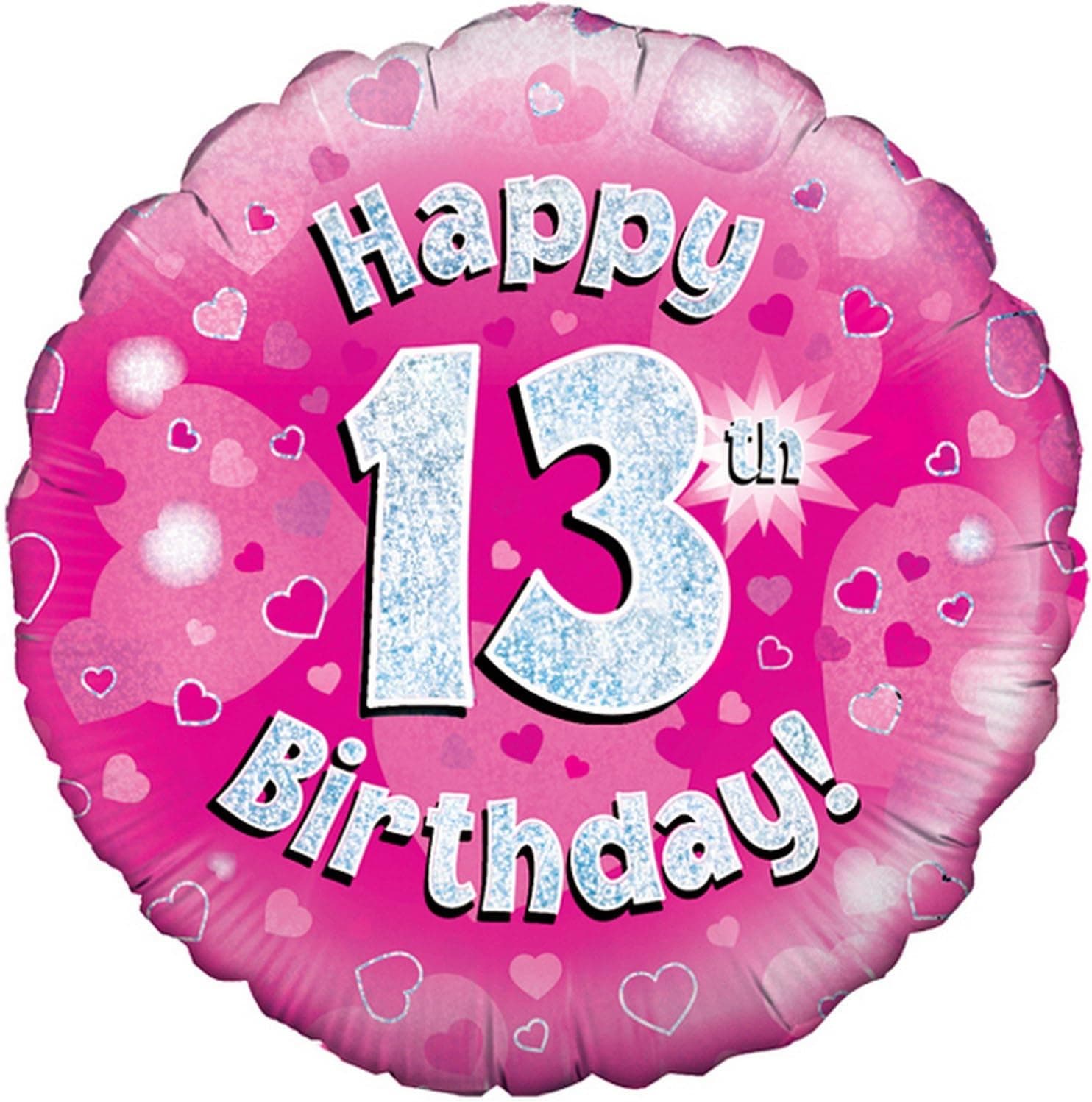 Oaktree 18 Inch Happy 13th Birthday Pink Holographic Balloon (One Size) (Pink/Silver)