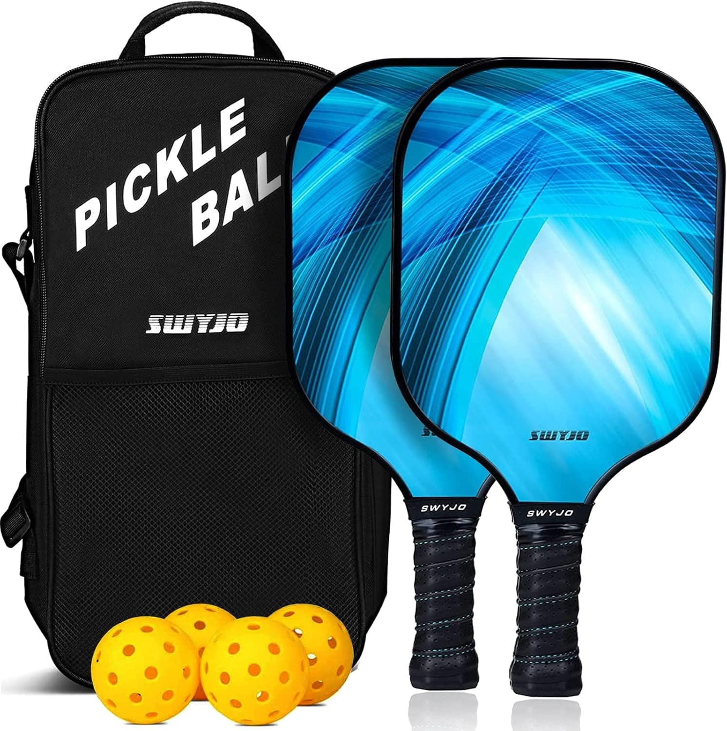SWYJO Pickleball Paddles Set of 2 Fiberglass Polypropylene Honeycomb Core Pickle Ball Raquette Set 1 Portable Bag 4 Pickleballs Indoor Outdoor