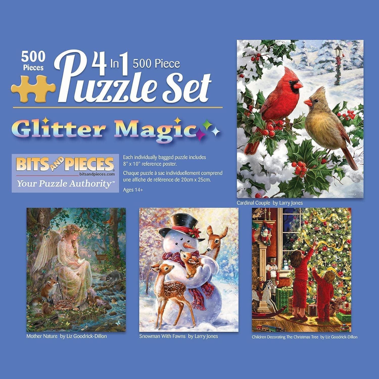 Bits and Pieces - 4-in-1 Multi-Pack 500 Piece Jigsaw Puzzles for Adults - Puzzles Measure 16" x 20" - 500 pc Winter Bird Snowman Friend Mother Nature Kids Christmas Tree Jigsaws by Various Artists
