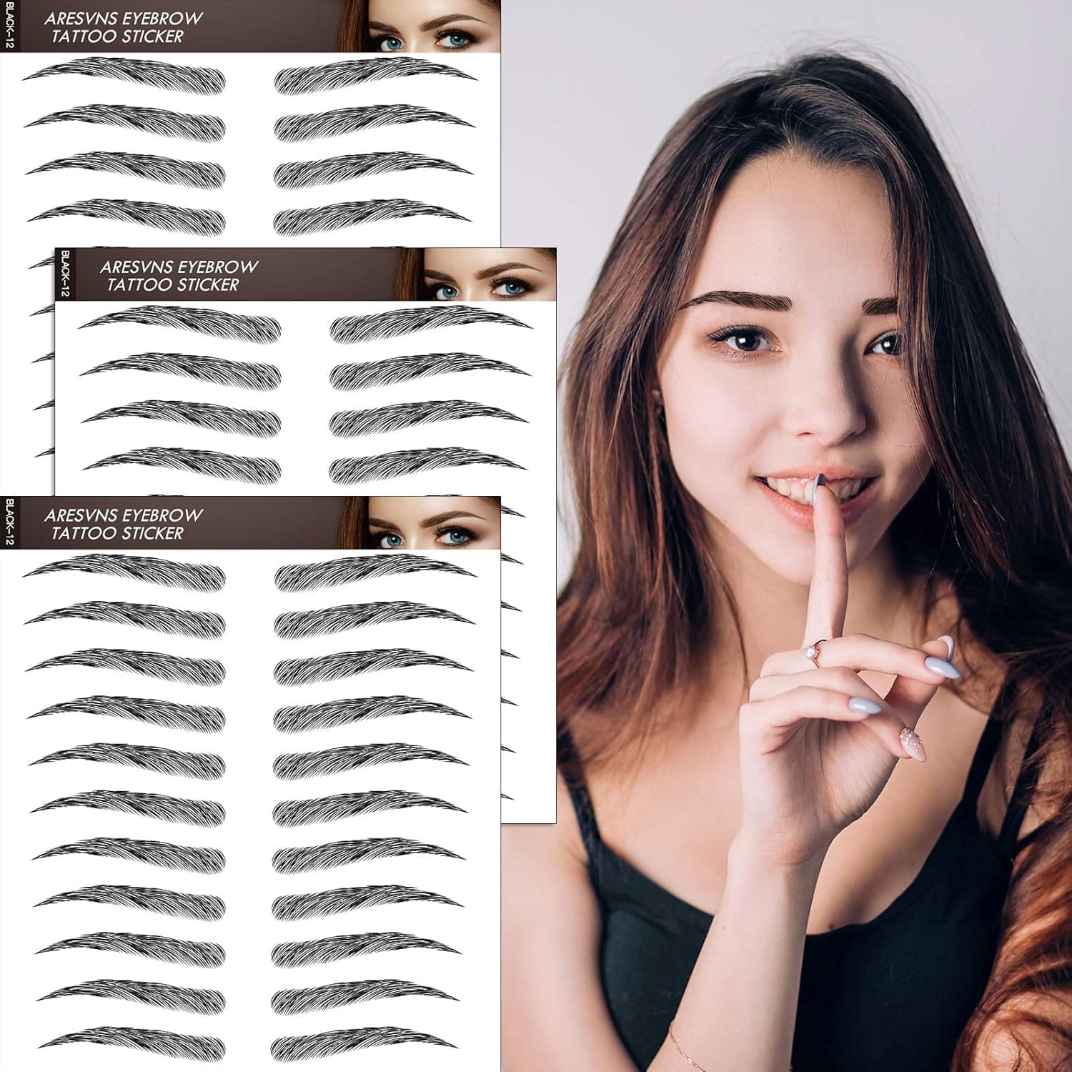Eyebrow Tattoo 33 Pairs! Newly Improved 4D Straight Tattoo Eyebrow,Popular Black Fake Eyebrows,Realistic Eyebrow Transfers Sticker,Suitable Sizes,Waterproof and Long-Lasting 3-5 Days