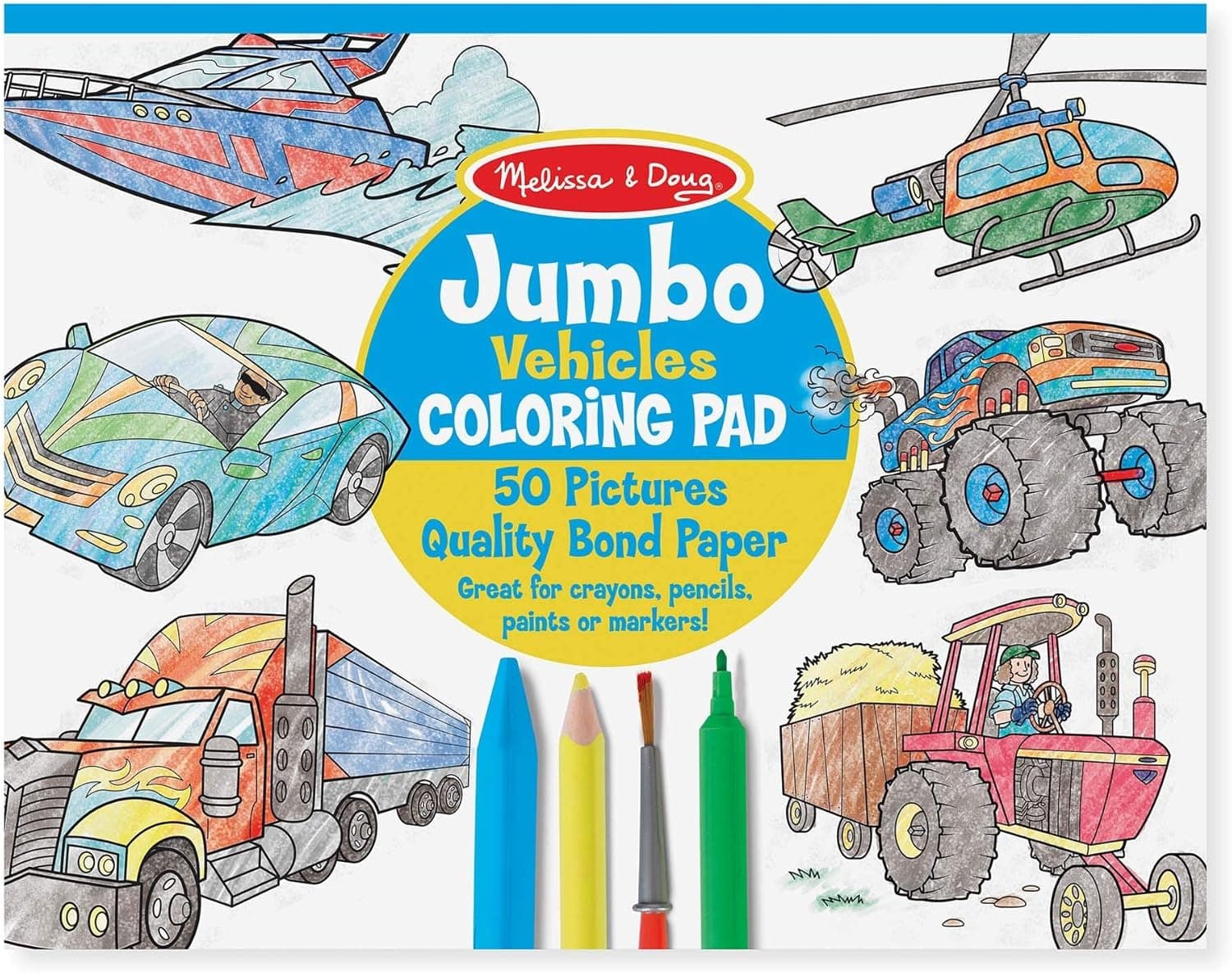 Melissa & Doug Jumbo Coloring Pad: Vehicles - 50 Pages of White Bond Paper (11 x 14 inches)
