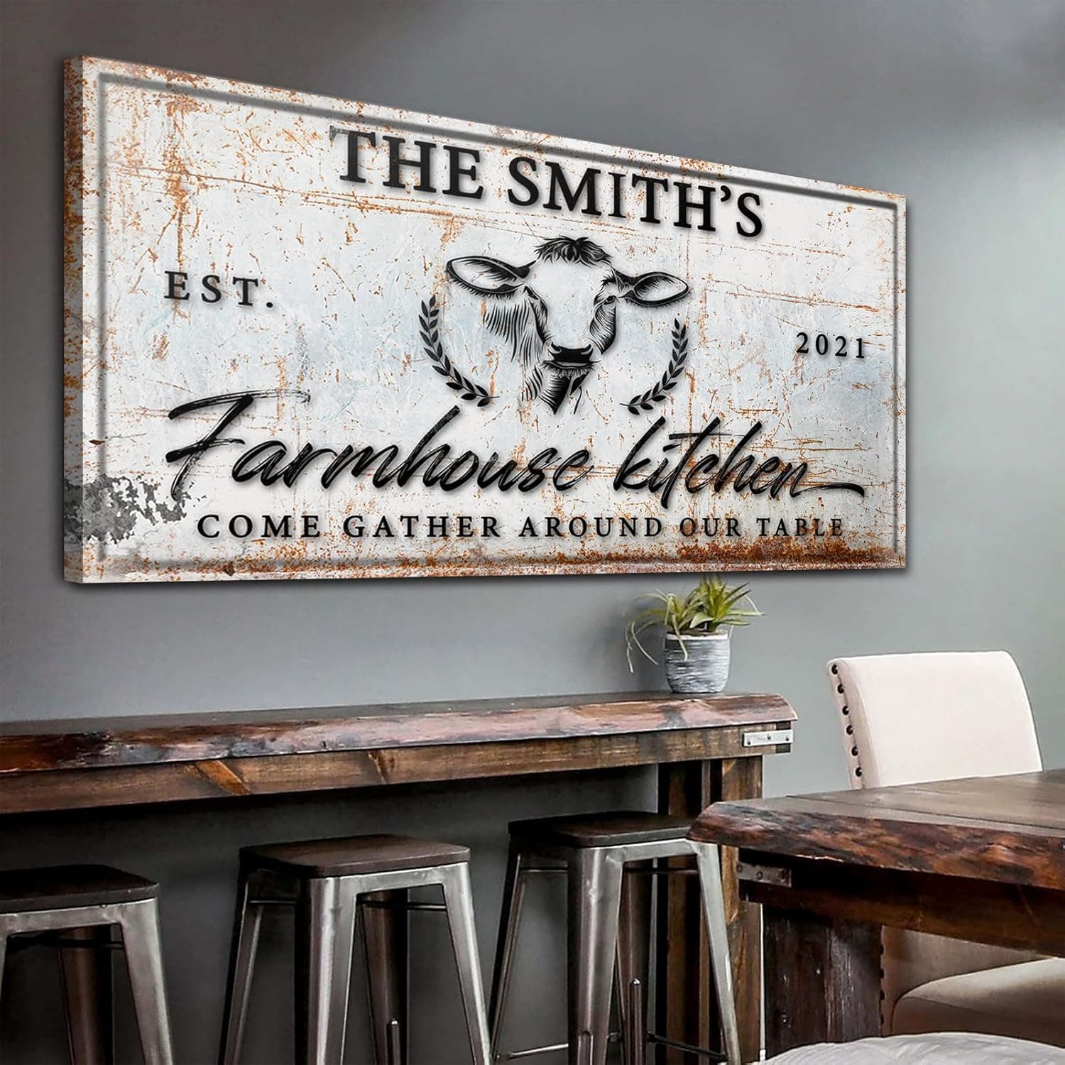 TAILORED CANVASES Farmhouse Sign - Large Rustic Farmhouse Wall Decor Art Decor for Home, Living Room, Office, Entryway - Personalized Rustic Print Canvas Black Font on White Background 48in x 24in