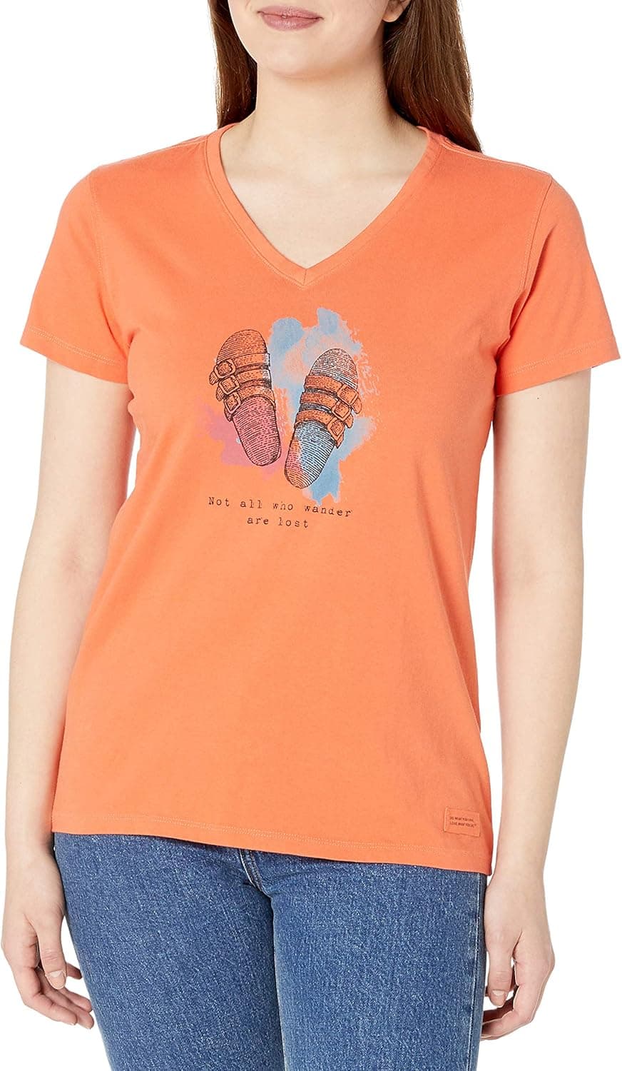 Life is good Crusher Wander Sandals T-Shirt, Coral Orange