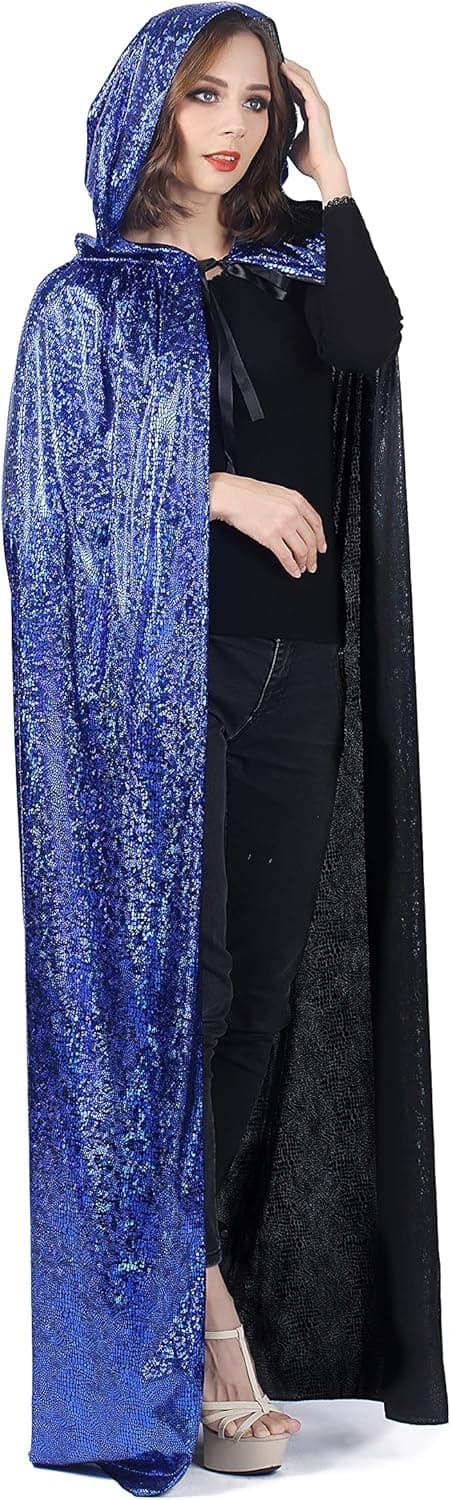 Qerhod Halloween Costume for Women Men,Unisex Full Length Hooded Shiny Robe Cloak Cape Cosplay Costume,Super Shiny