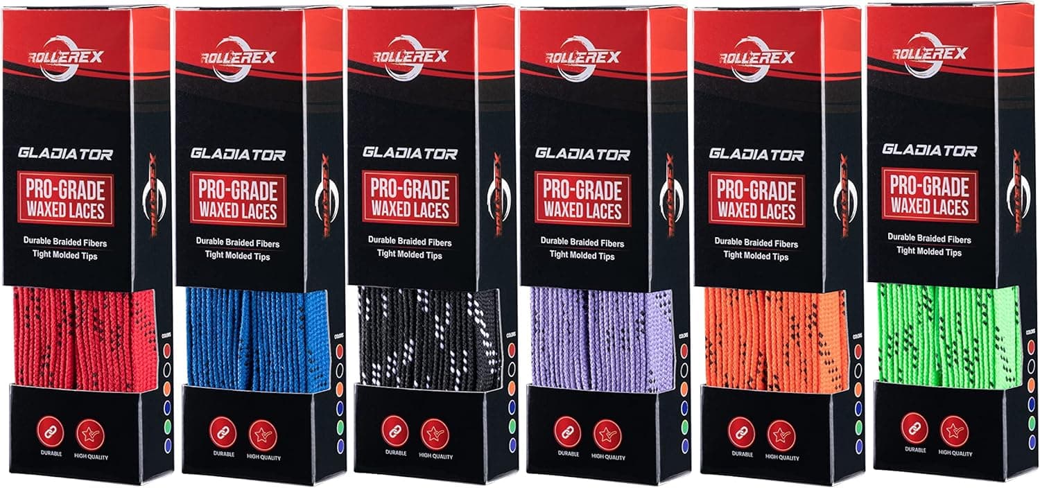Rollerex Gladiator Waxed Skate Laces (Multiple Size & Color Options) - Quad, Ice, Roller, More