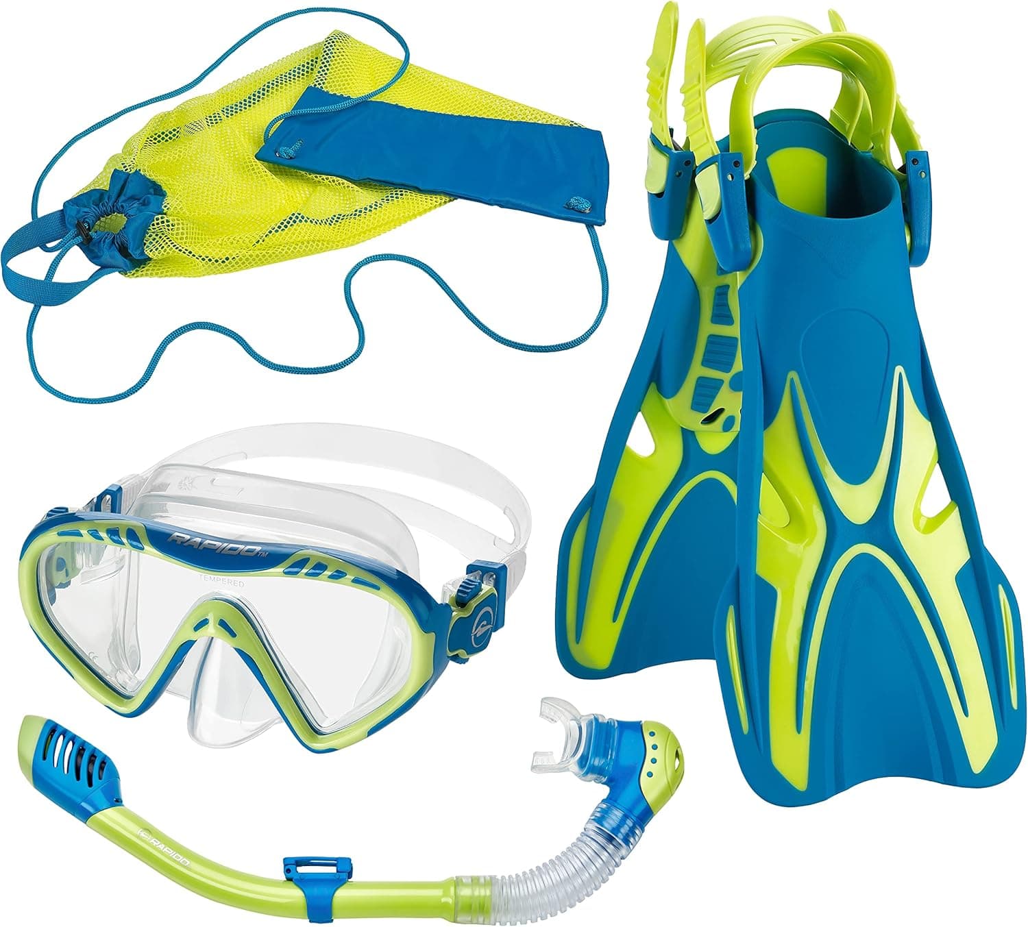Rapido Boutique Collection Sunshine Jr Mask Fin Snorkel Set, Kids Snorkeling Set with Junior Snorkel Mask Swim Bag