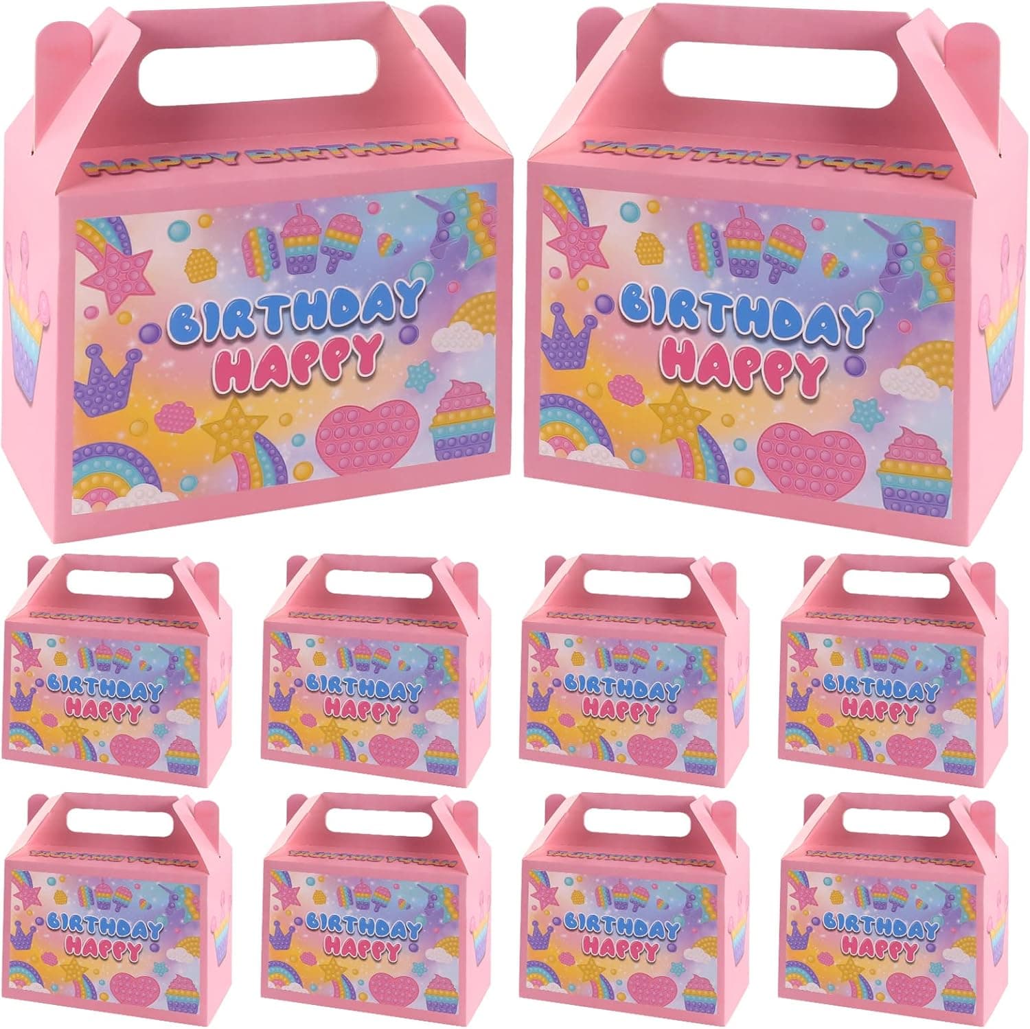 16Pcs Pop Party Favors Supplies for Girls, Push Pop Print Gift Bags, Princess Birthday Goodie Box for Kids Theme Decor, Candy Goody Bags for Classroom Rewards Prizes Decorations