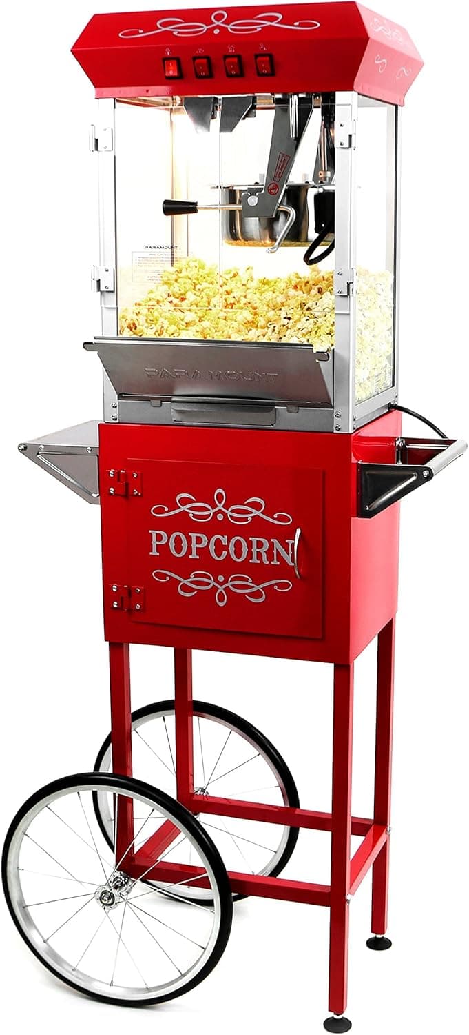 Paramount 8oz Popcorn Maker Machine & Cart - New Upgraded Feature-Rich 8 oz Hot Oil Popper [Color: Red]