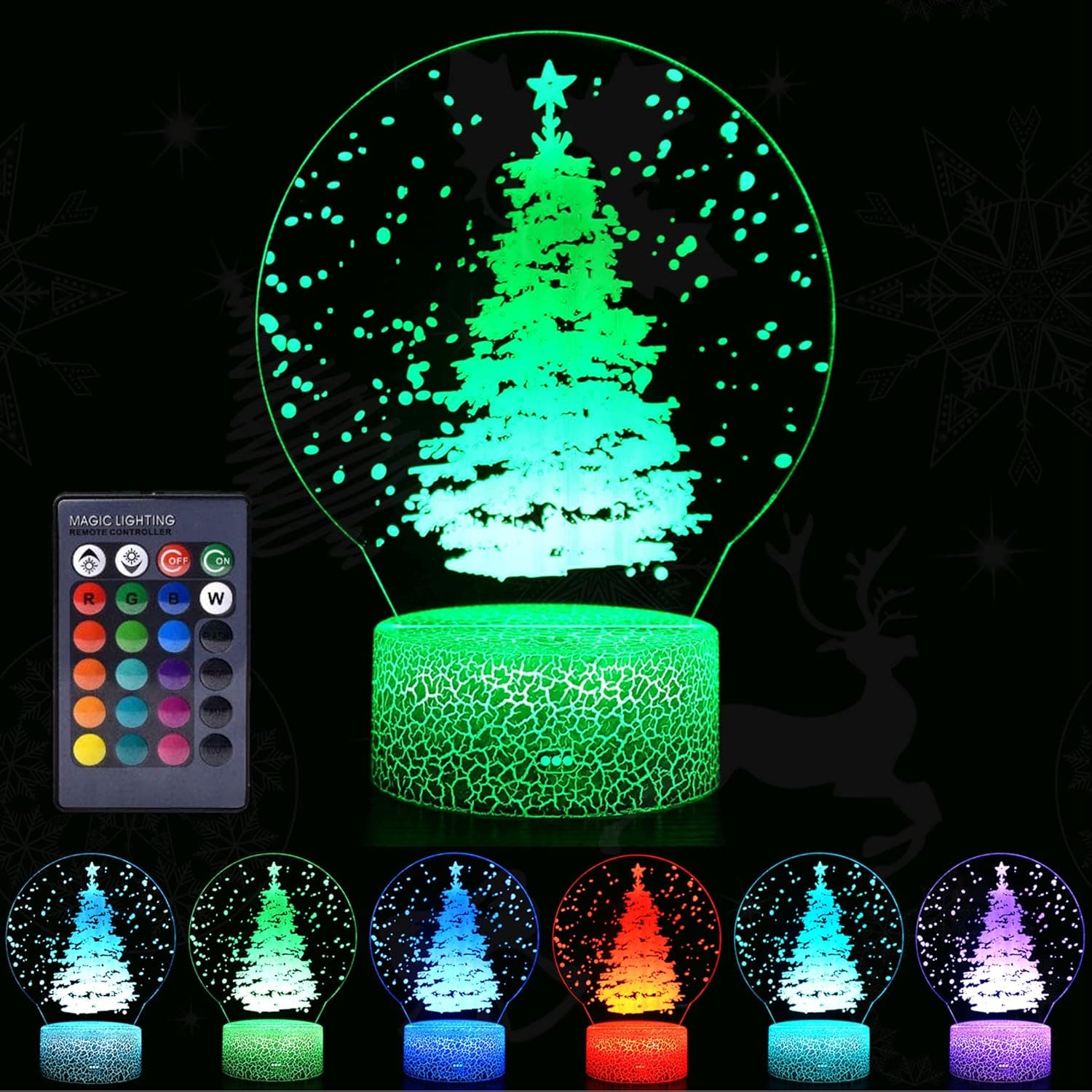 RONGGE Night Light for Kids, Remote Control 16 Colors Children 3D Illusion Bedroom Bedside Dimmable Lamp Christmas Tree Toys for 2 3 4 5 6 7 8-12 Year Old Boys Girls Gifts Sleeping Room Decor