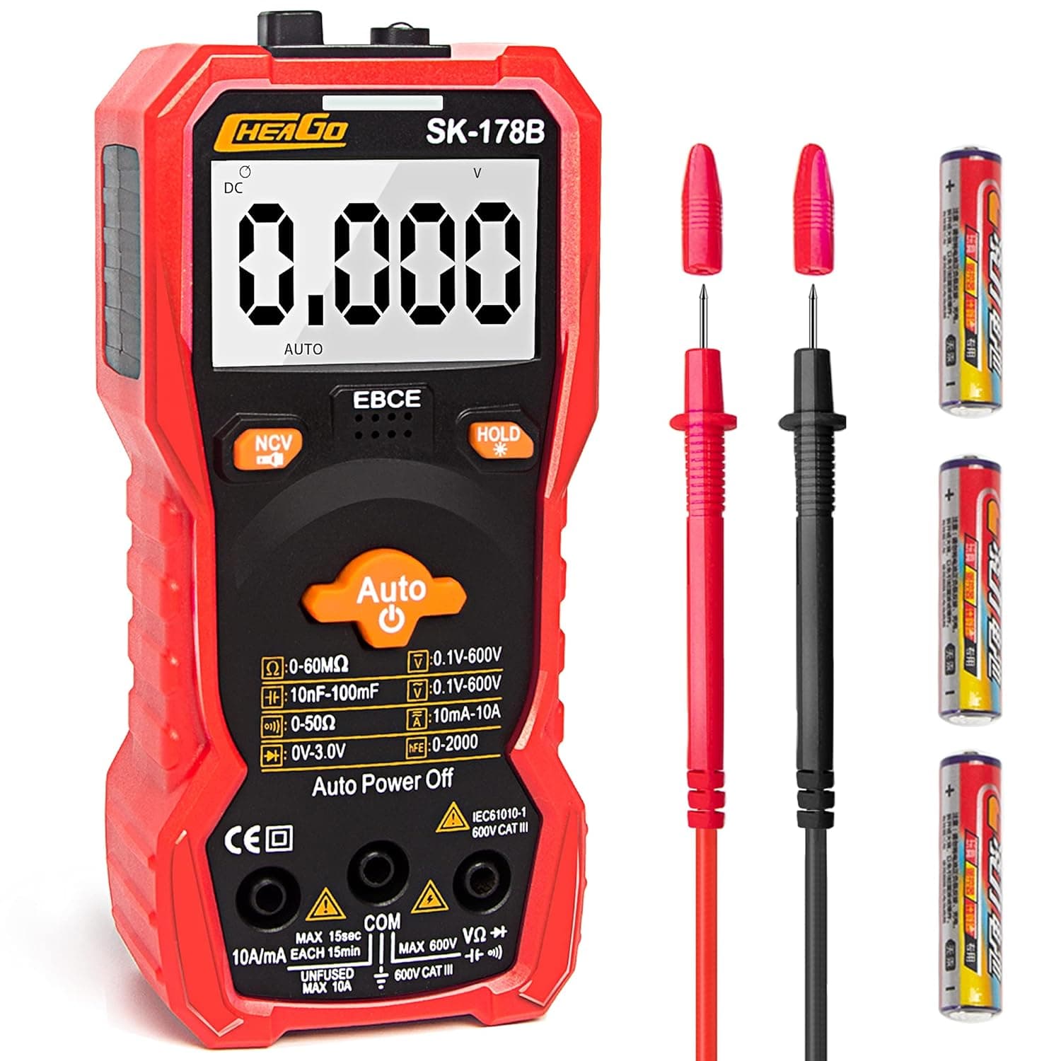 Digital Multimeter Auto-Ranging, 6000 Counts TRMS Smart Multi Tester by CHEAGO, Auto Test AC/DC Current Voltage Continuity Resistance with NCV, Measures Capacitance Diodes for Home Automotive