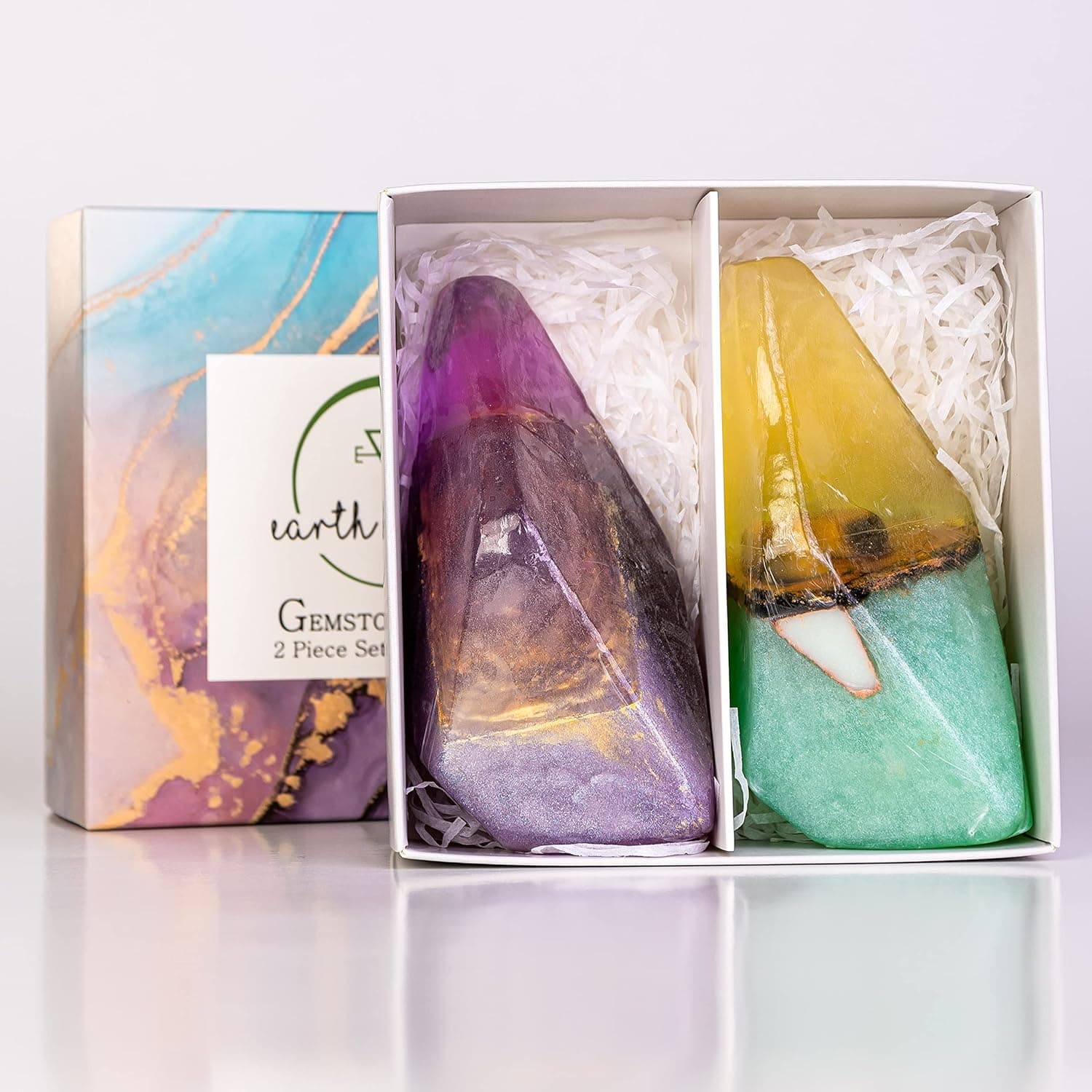 Rock Soap- Soap Rocks set of 2- Gemstone Soaps with Real Crystals inside- Decorative Crystal Soap with Natural Ingredients & Essential Oil- Moisturizing & Scented Fancy Soap Gift for Women & Men